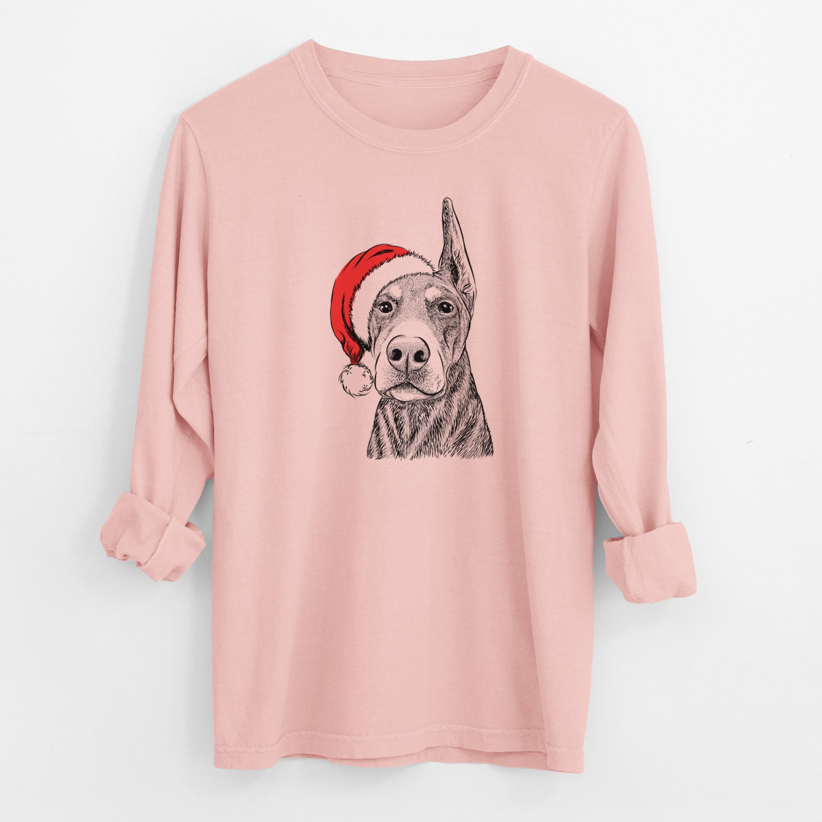 Santa Luna the Doberman Pinscher - Men's Heavyweight 100% Cotton Long Sleeve