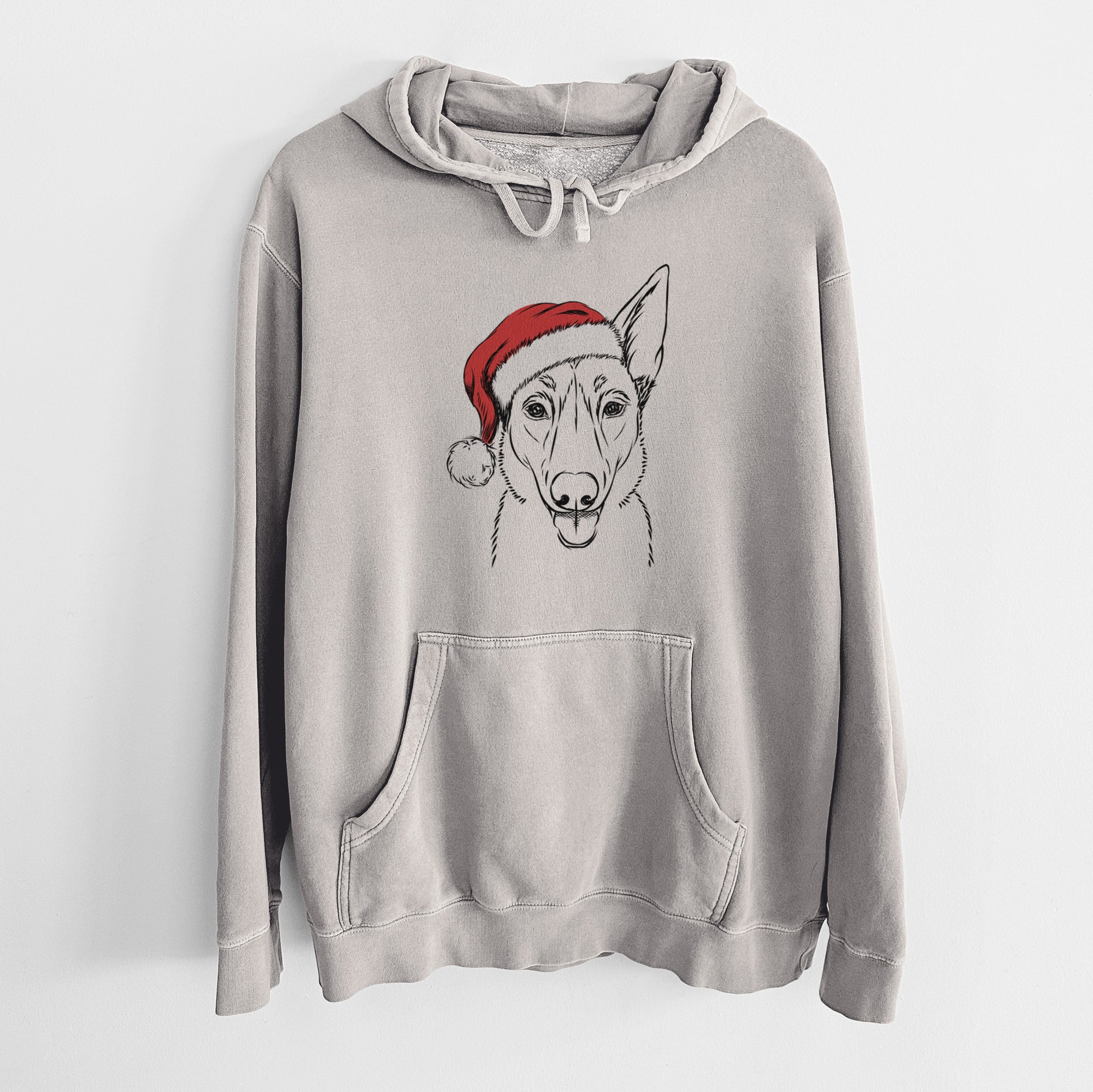 Santa Hat Lyric the Belgian Malinois - Unisex Pigment Dyed Hoodie