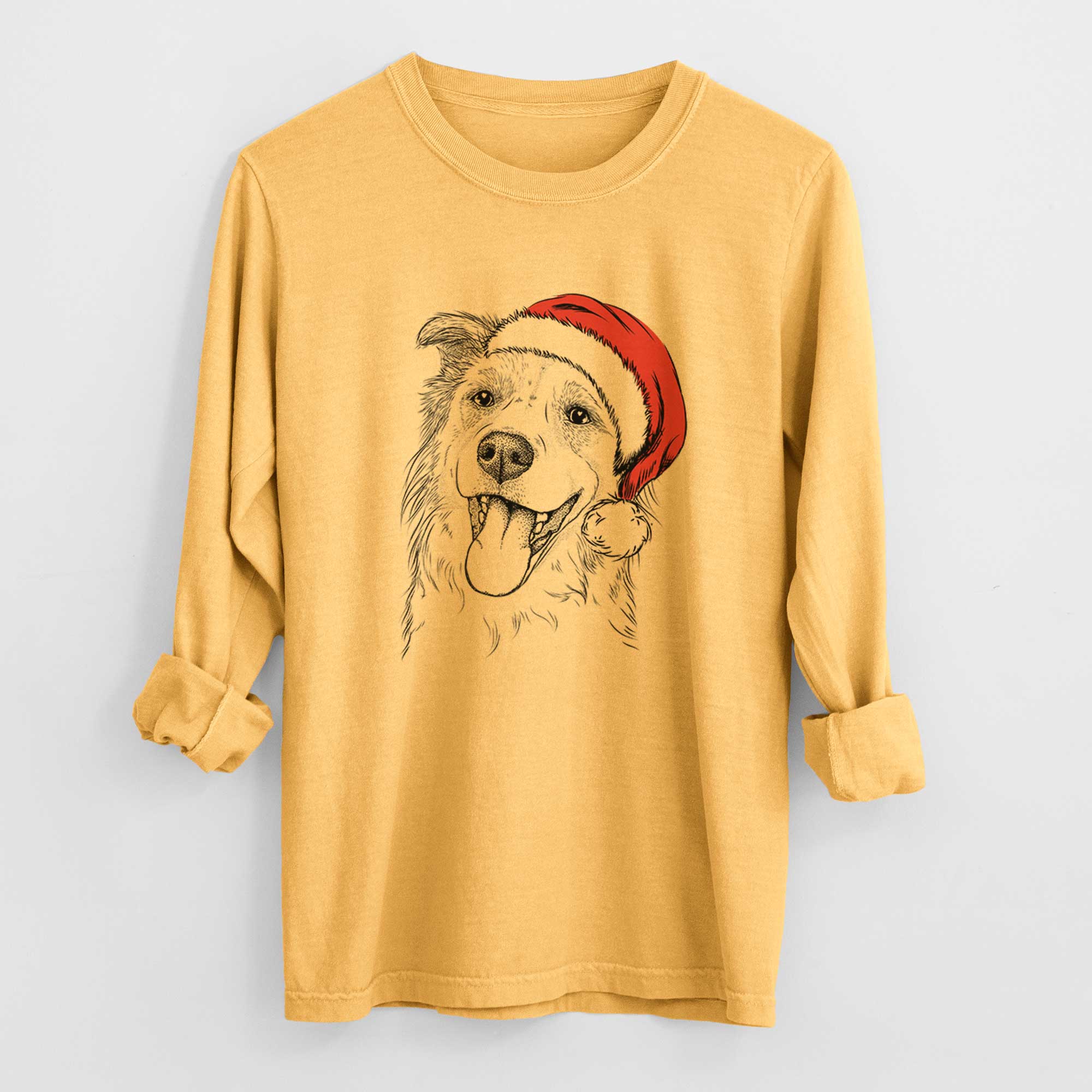 Santa Macaroni the Border Collie - Men's Heavyweight 100% Cotton Long Sleeve