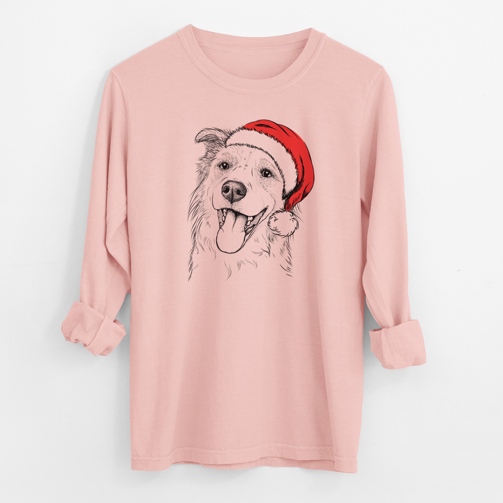 Santa Macaroni the Border Collie - Men's Heavyweight 100% Cotton Long Sleeve