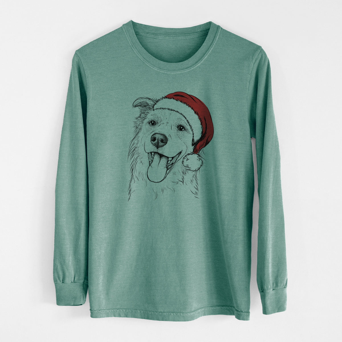 Santa Macaroni the Border Collie - Men's Heavyweight 100% Cotton Long Sleeve