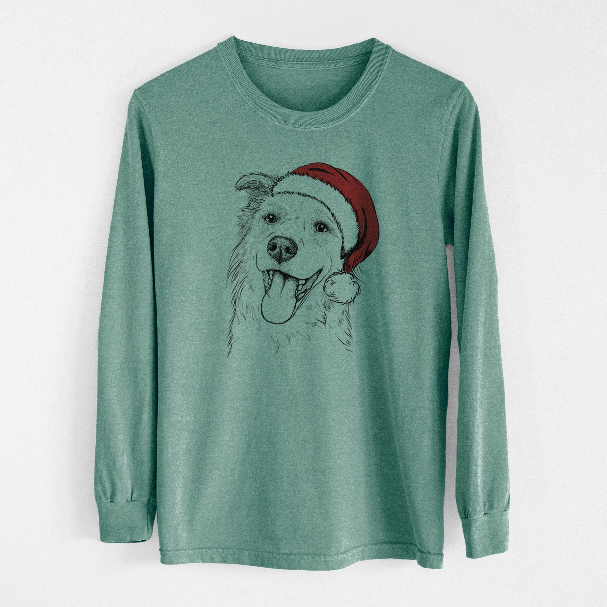 Santa Macaroni the Border Collie - Men's Heavyweight 100% Cotton Long Sleeve