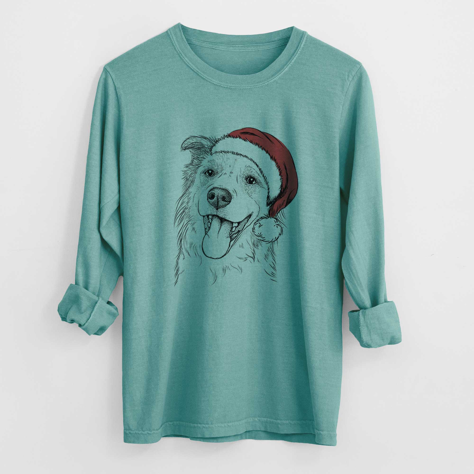 Santa Macaroni the Border Collie - Men's Heavyweight 100% Cotton Long Sleeve