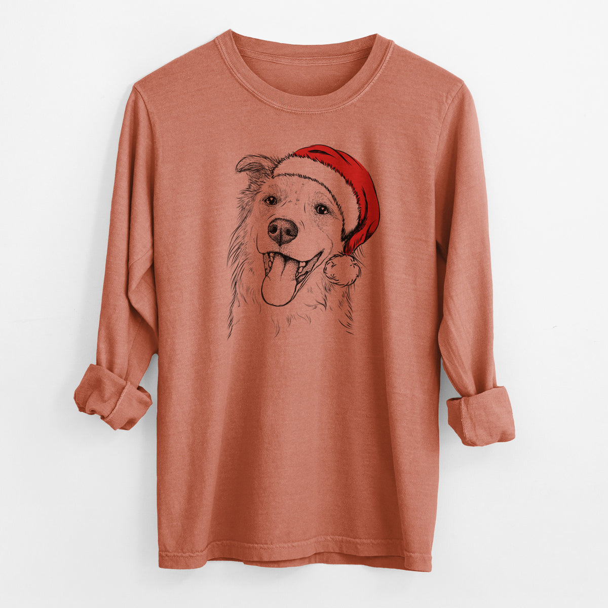 Santa Macaroni the Border Collie - Men's Heavyweight 100% Cotton Long Sleeve