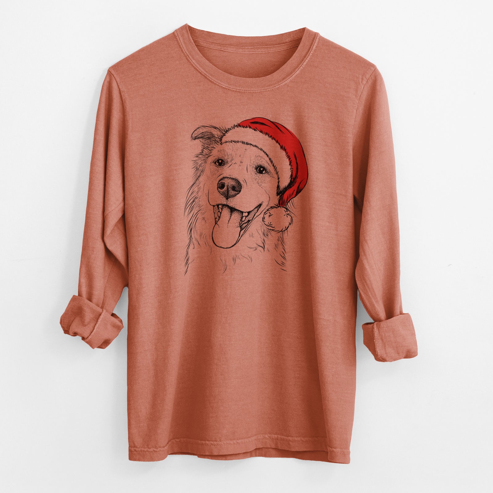 Santa Macaroni the Border Collie - Men's Heavyweight 100% Cotton Long Sleeve