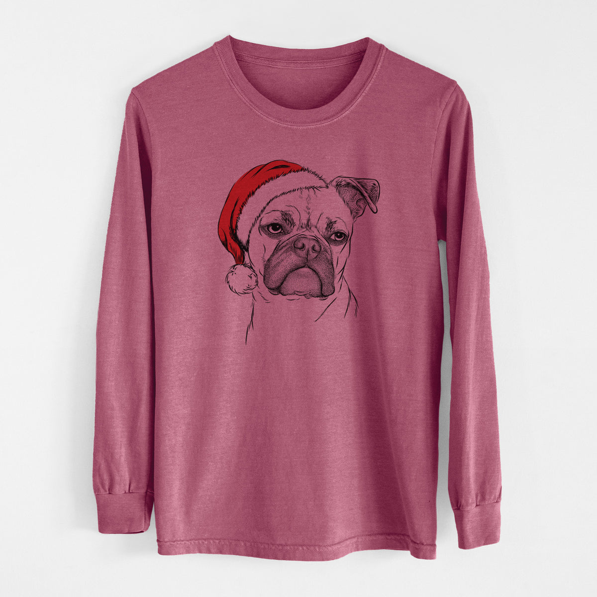 Santa Mack the Bugg (Boston Terrier/Pug) - Men's Heavyweight 100% Cotton Long Sleeve