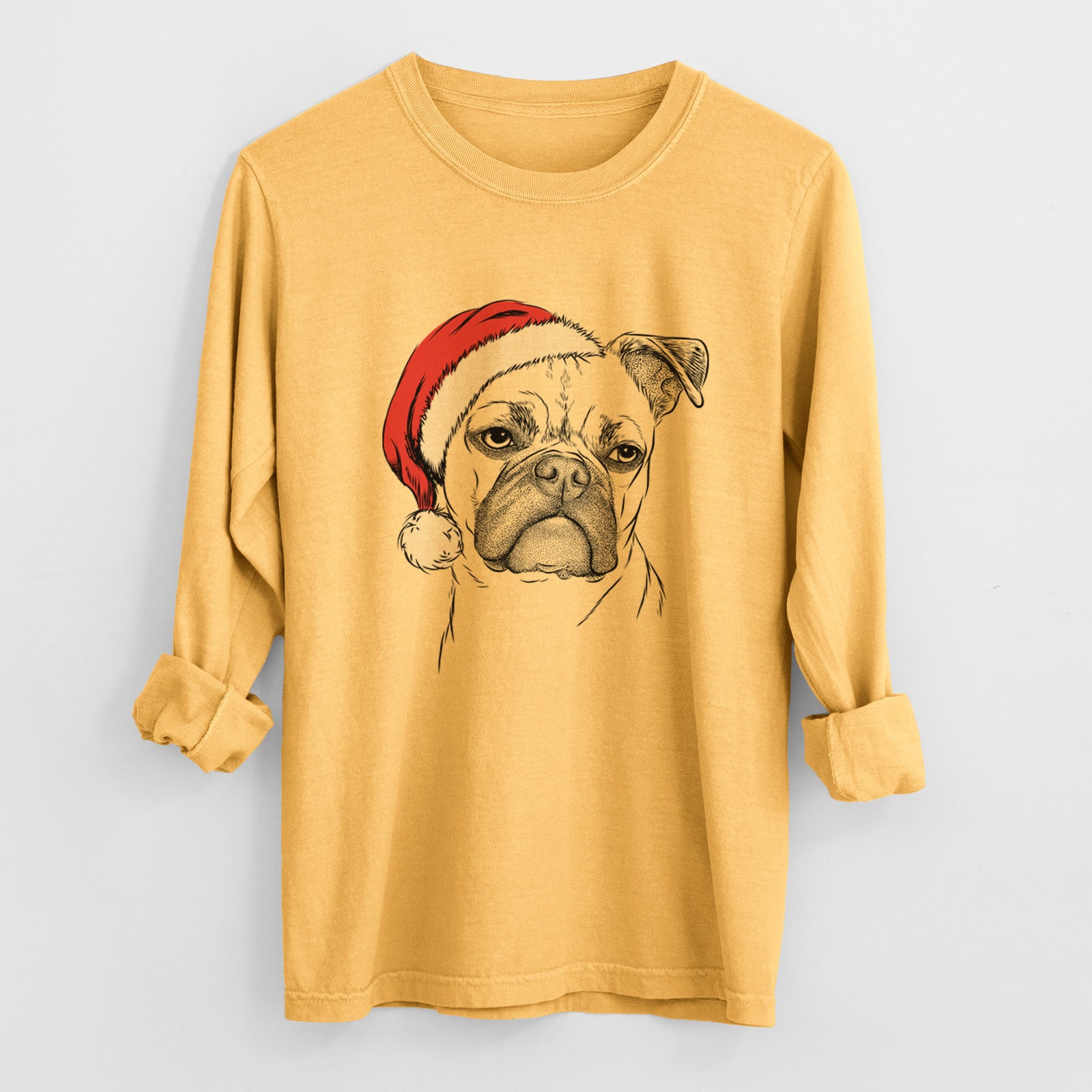 Santa Mack the Bugg (Boston Terrier/Pug) - Men's Heavyweight 100% Cotton Long Sleeve
