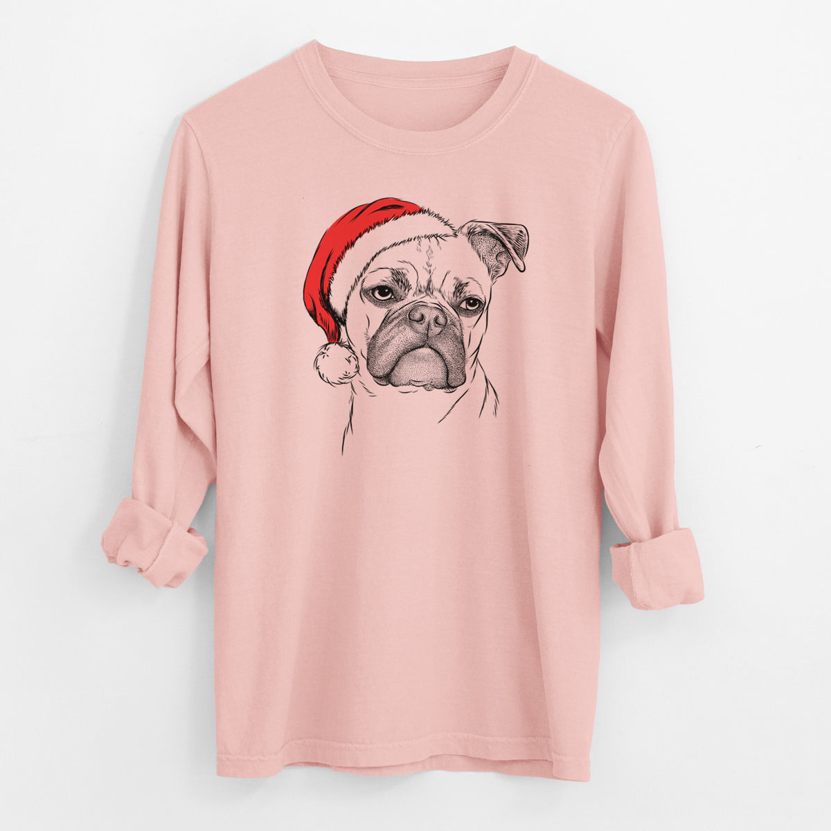 Santa Mack the Bugg (Boston Terrier/Pug) - Men's Heavyweight 100% Cotton Long Sleeve