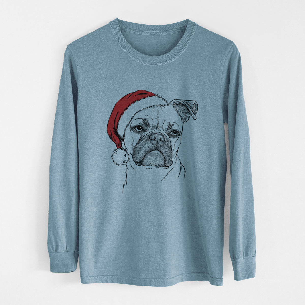 Santa Mack the Bugg (Boston Terrier/Pug) - Men's Heavyweight 100% Cotton Long Sleeve