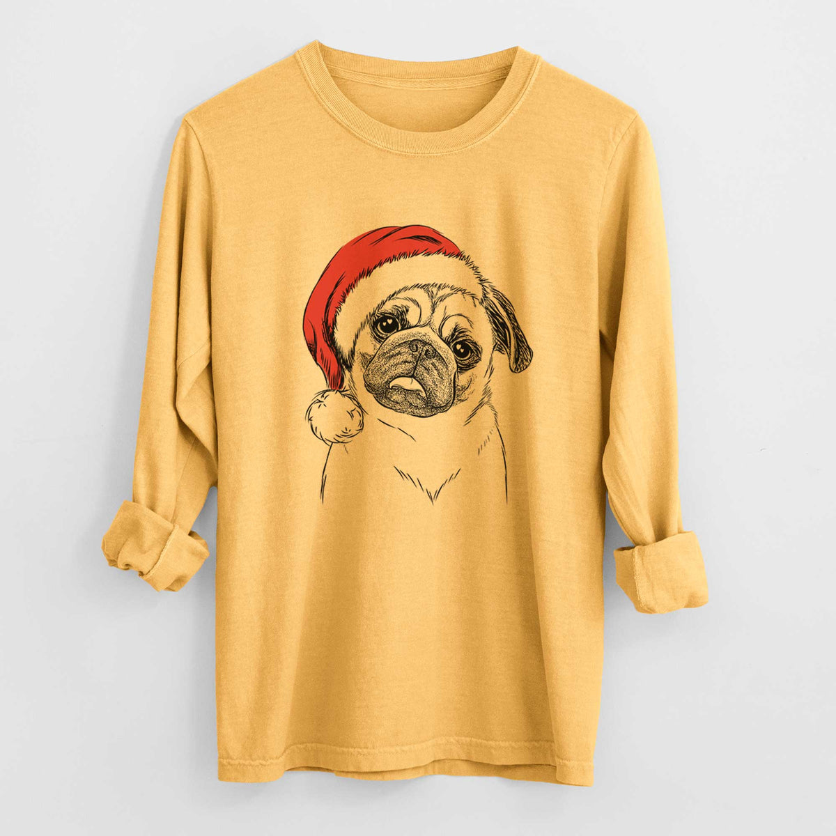 Santa Macy the Pug - Men's Heavyweight 100% Cotton Long Sleeve