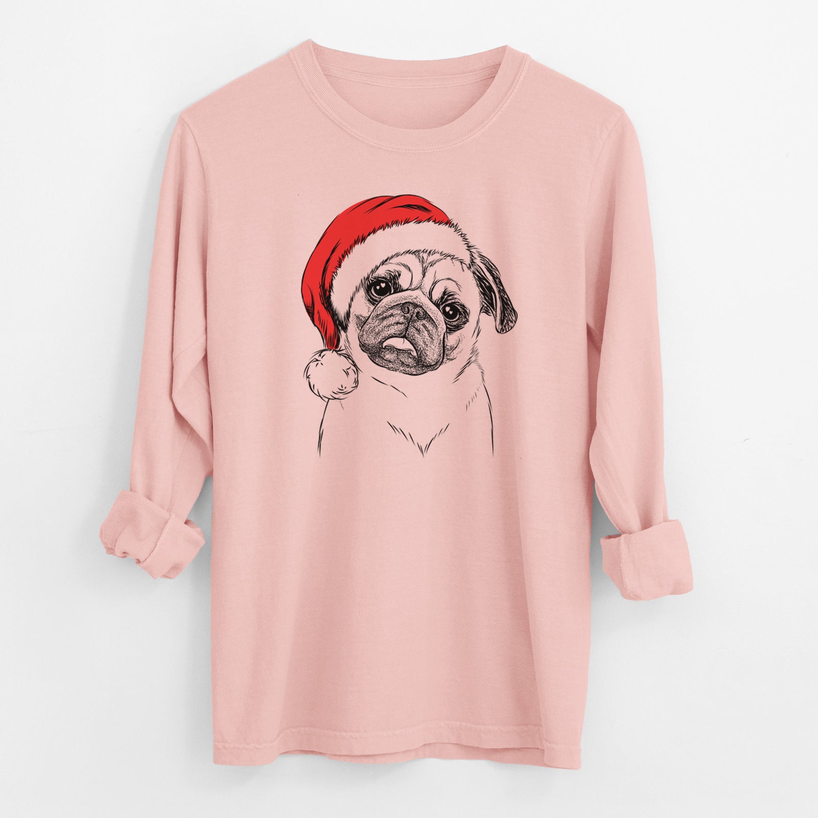 Santa Macy the Pug - Men's Heavyweight 100% Cotton Long Sleeve