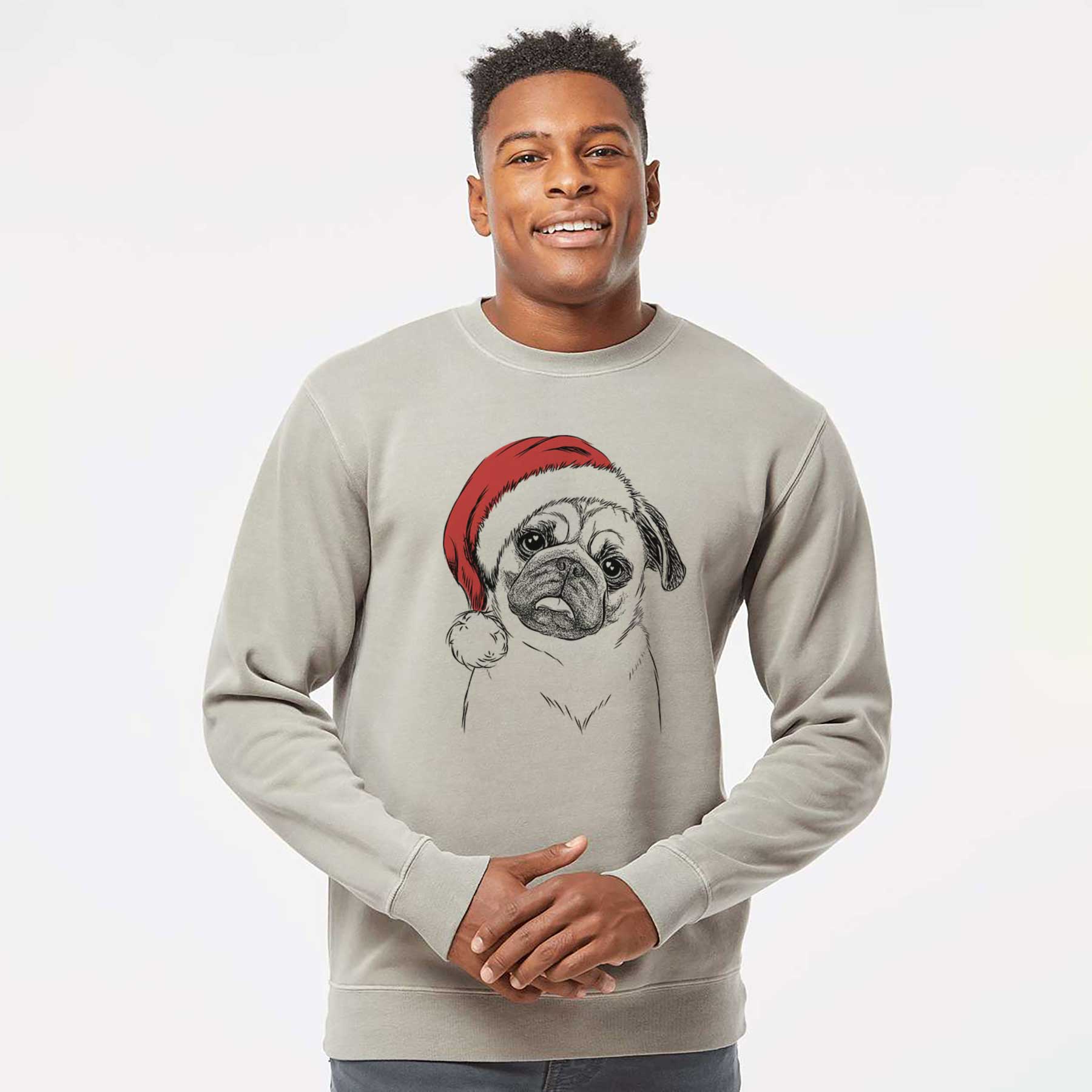 Santa Macy the Pug - Unisex Pigment Dyed Crew Sweatshirt