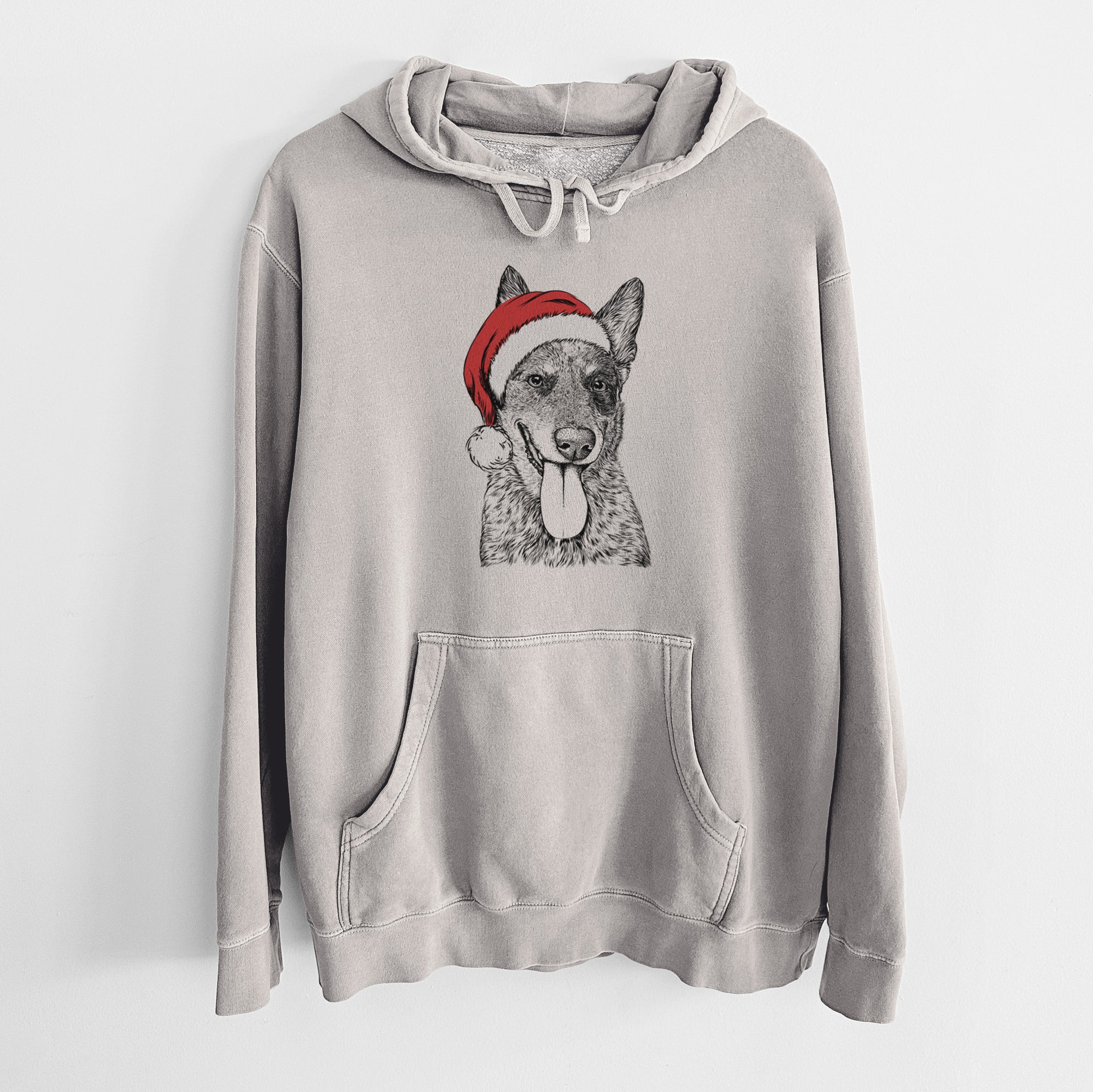 Santa Hat Madison the Blue Heeler - Unisex Pigment Dyed Hoodie