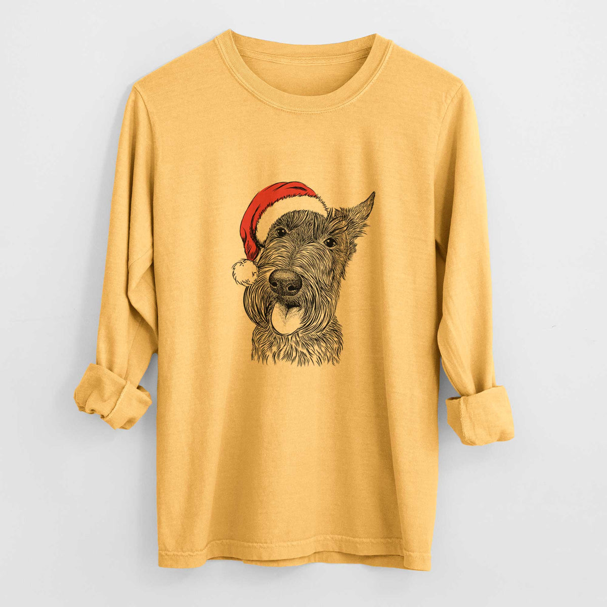 Santa Magnus the Scottish Terrier - Men's Heavyweight 100% Cotton Long Sleeve