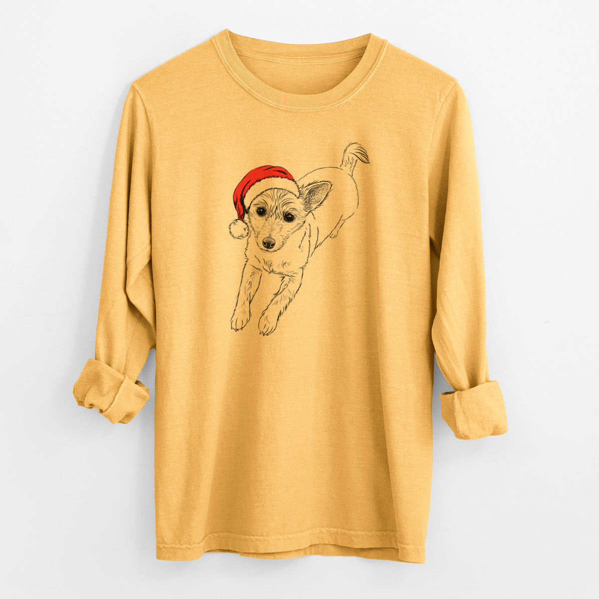 Santa Maisie the Terrier Mix - Men's Heavyweight 100% Cotton Long Sleeve