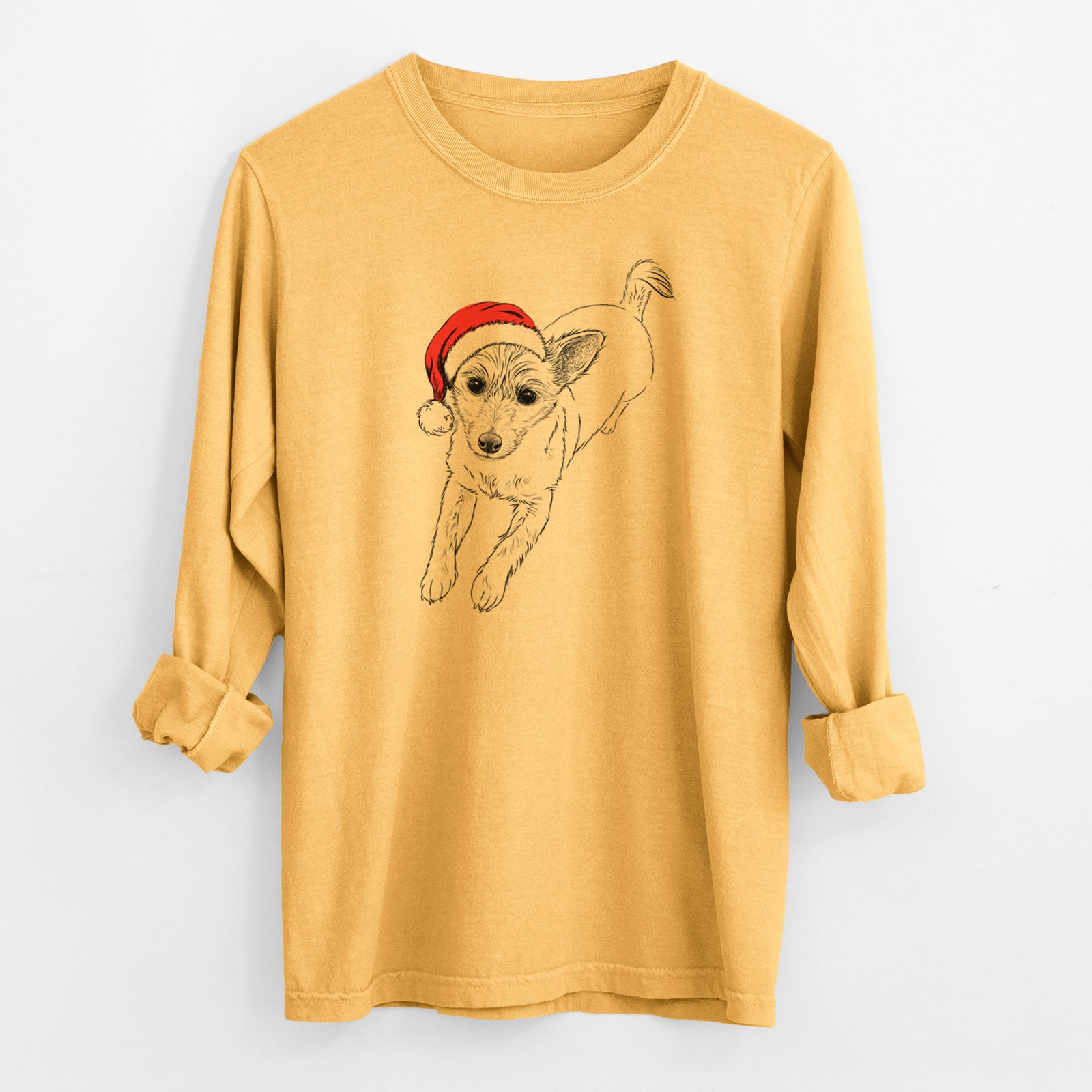 Santa Maisie the Terrier Mix - Men's Heavyweight 100% Cotton Long Sleeve