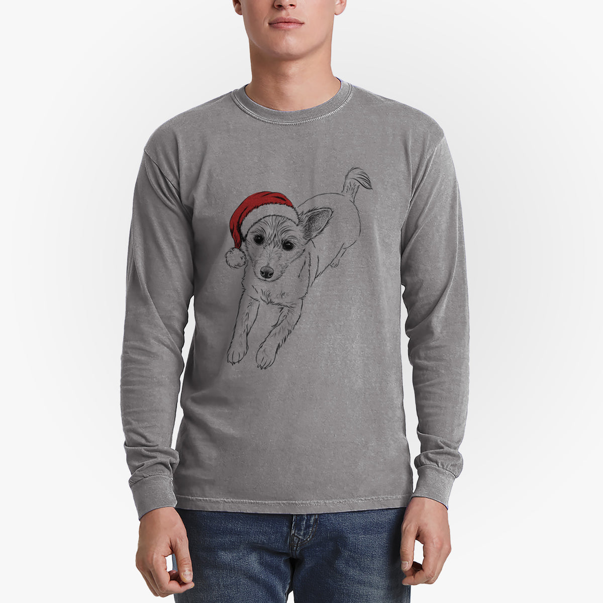 Santa Maisie the Terrier Mix - Men's Heavyweight 100% Cotton Long Sleeve