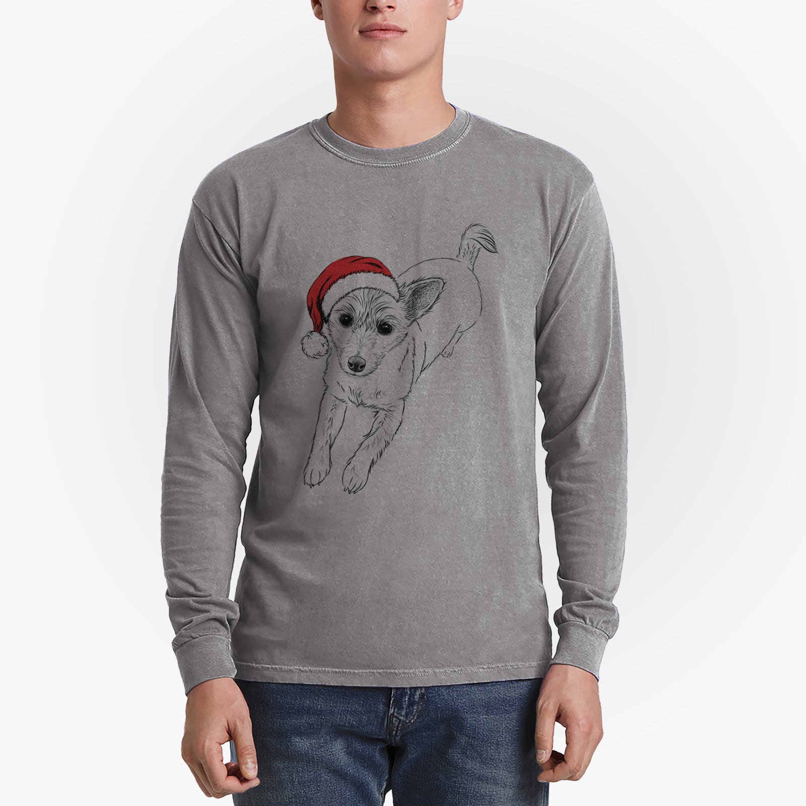 Santa Maisie the Terrier Mix - Men's Heavyweight 100% Cotton Long Sleeve