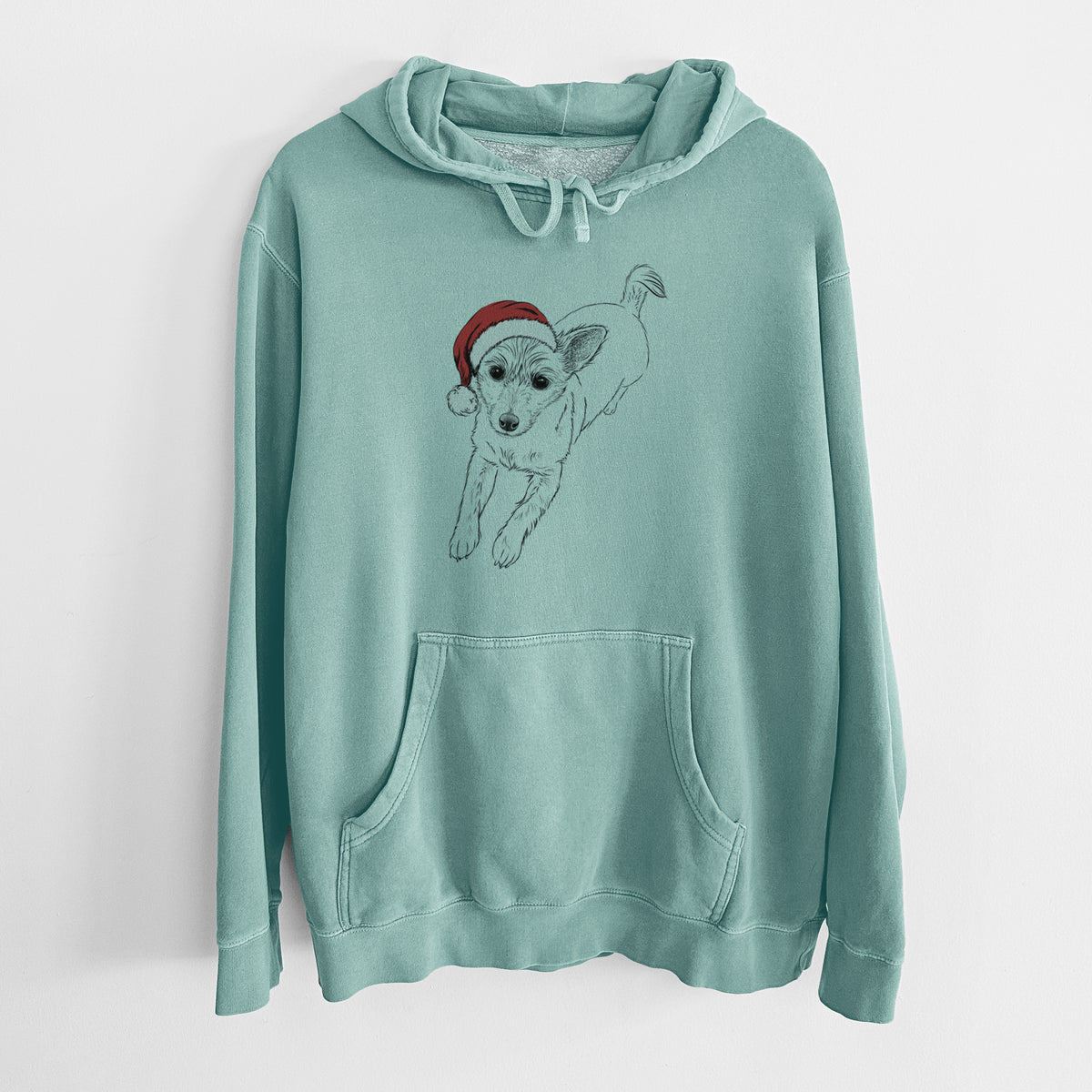 Santa Hat Maisie the Terrier Mix - Unisex Pigment Dyed Hoodie