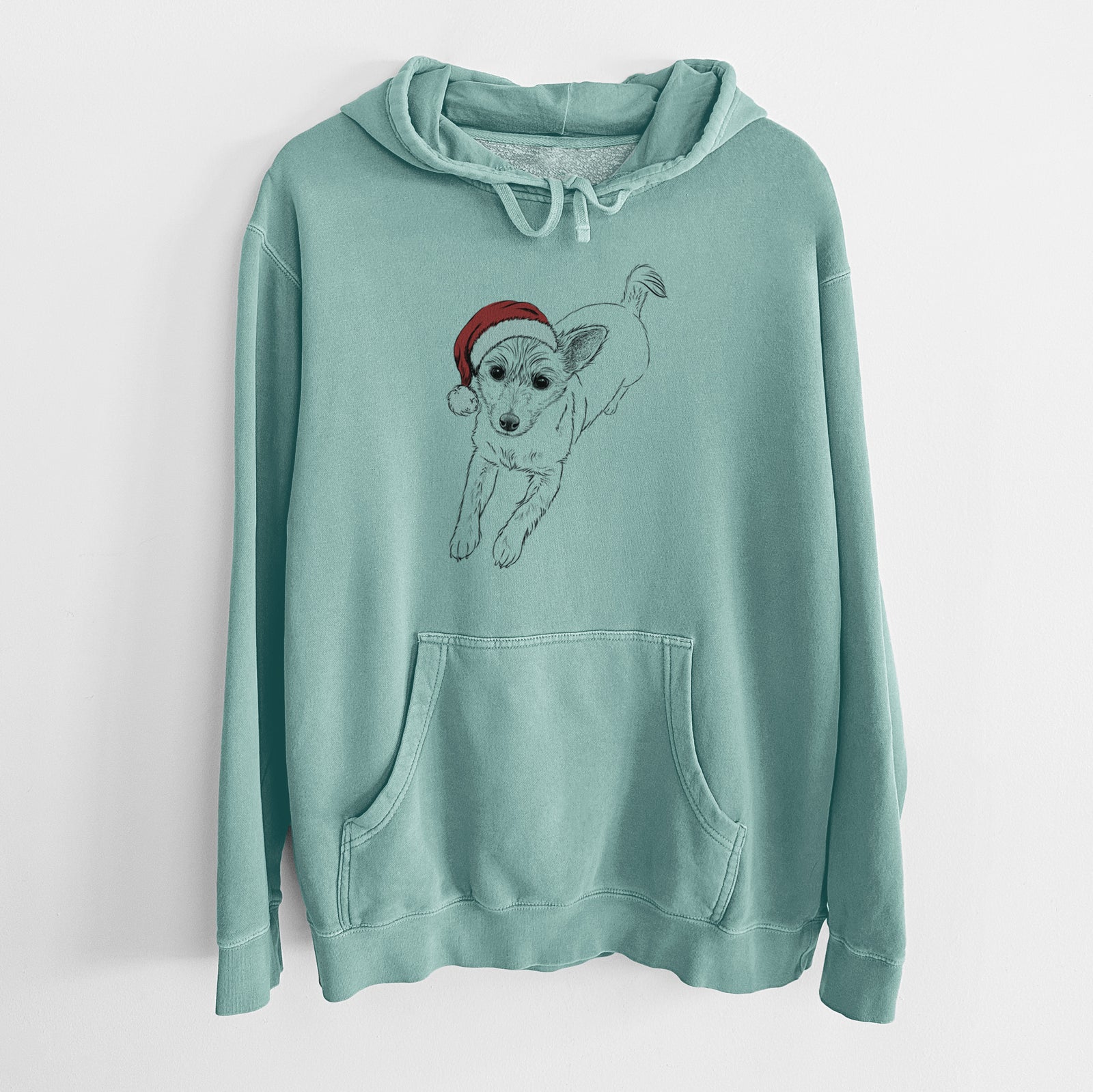 Santa Hat Maisie the Terrier Mix - Unisex Pigment Dyed Hoodie