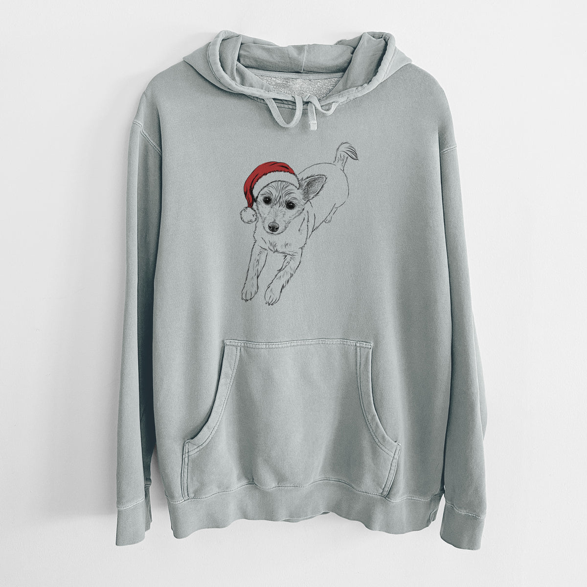 Santa Hat Maisie the Terrier Mix - Unisex Pigment Dyed Hoodie