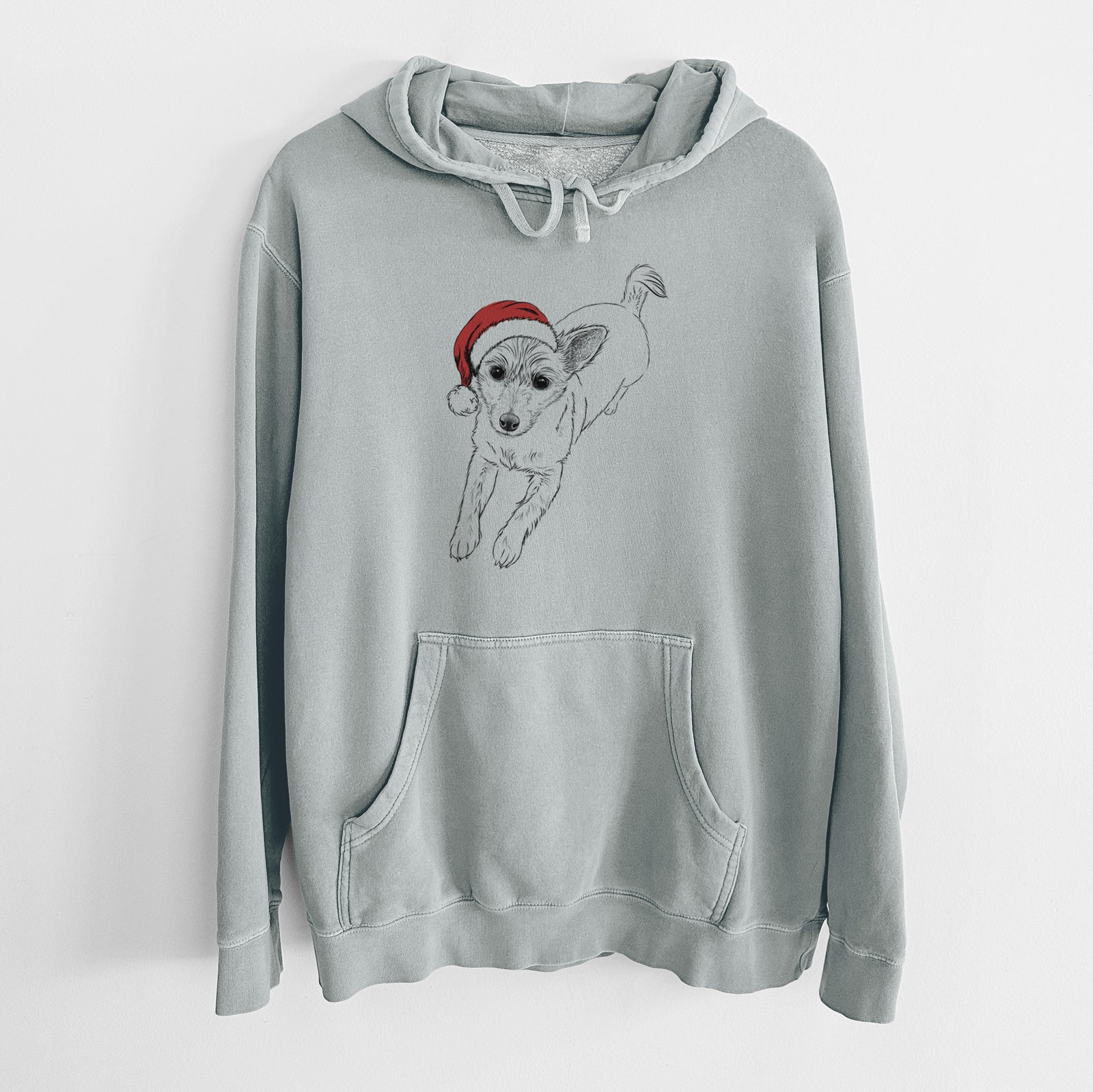 Santa Hat Maisie the Terrier Mix - Unisex Pigment Dyed Hoodie