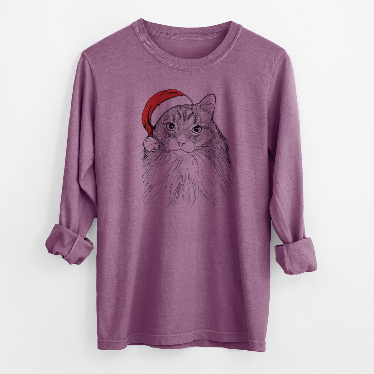Santa Maks the Siberian Cat - Men's Heavyweight 100% Cotton Long Sleeve