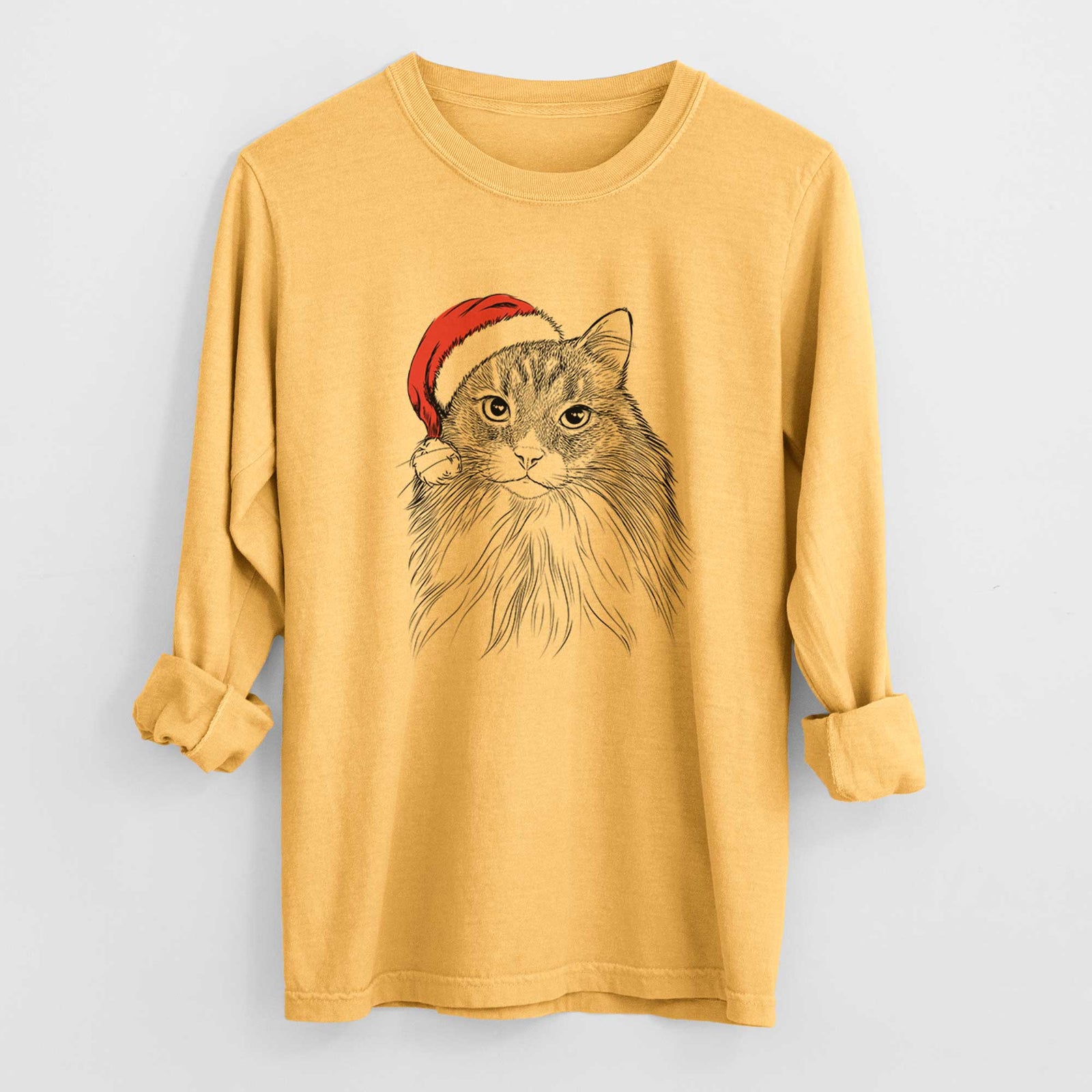 Santa Maks the Siberian Cat - Men's Heavyweight 100% Cotton Long Sleeve