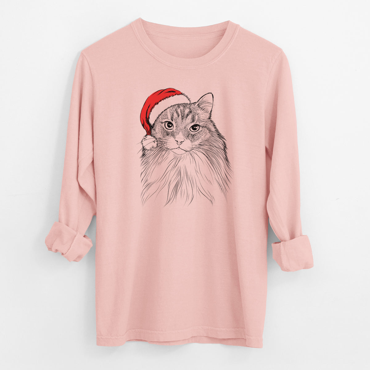 Santa Maks the Siberian Cat - Men's Heavyweight 100% Cotton Long Sleeve