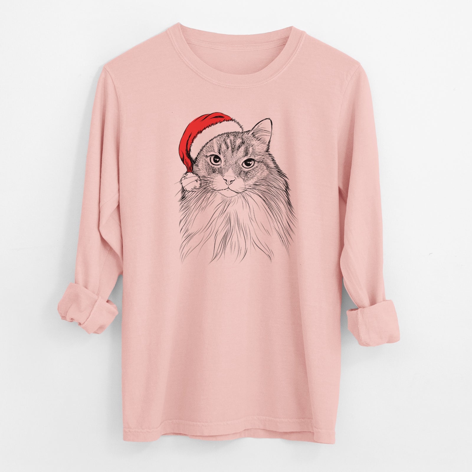 Santa Maks the Siberian Cat - Men's Heavyweight 100% Cotton Long Sleeve