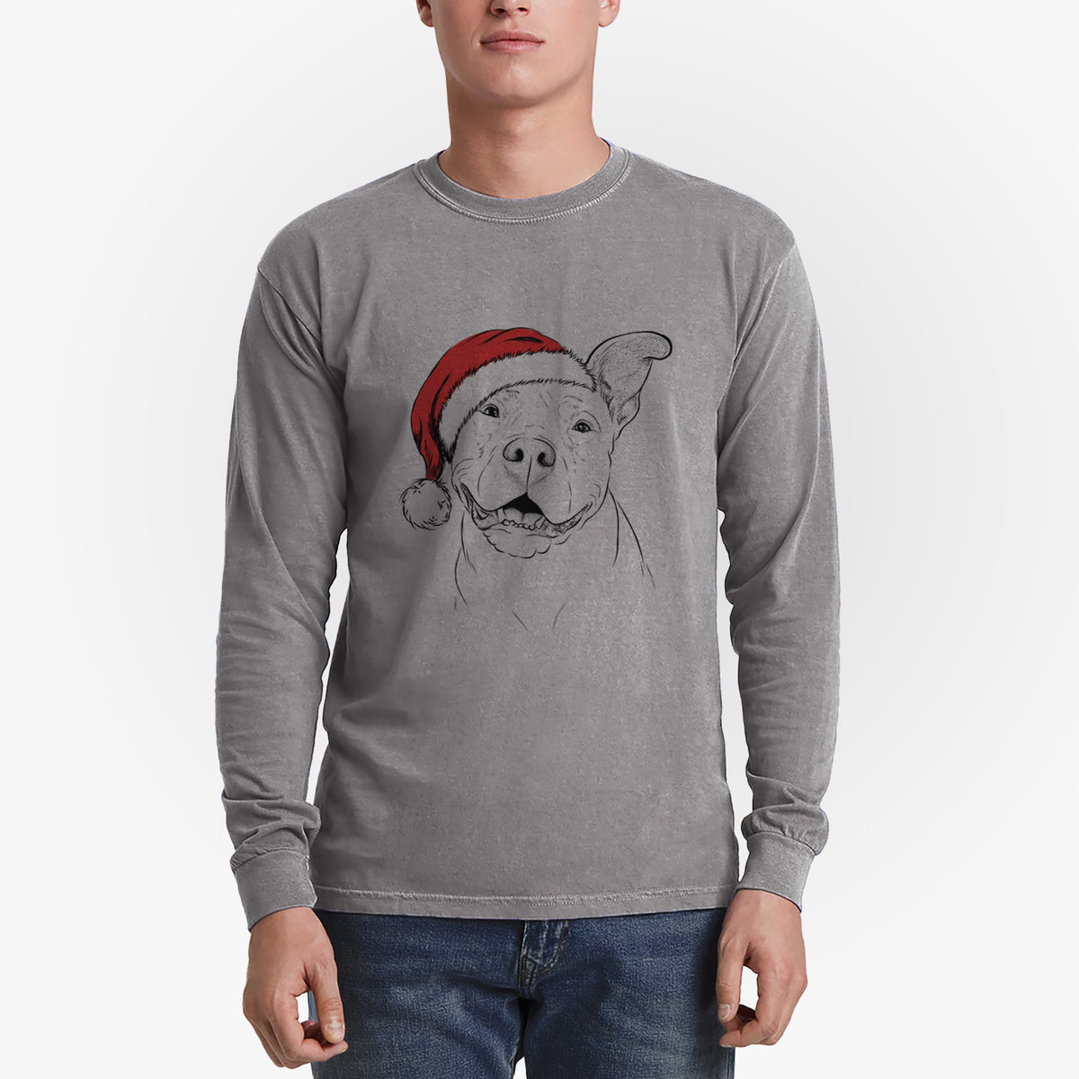Santa Malibu the Staffordshire Terrier/Pitbull Mix - Men's Heavyweight 100% Cotton Long Sleeve