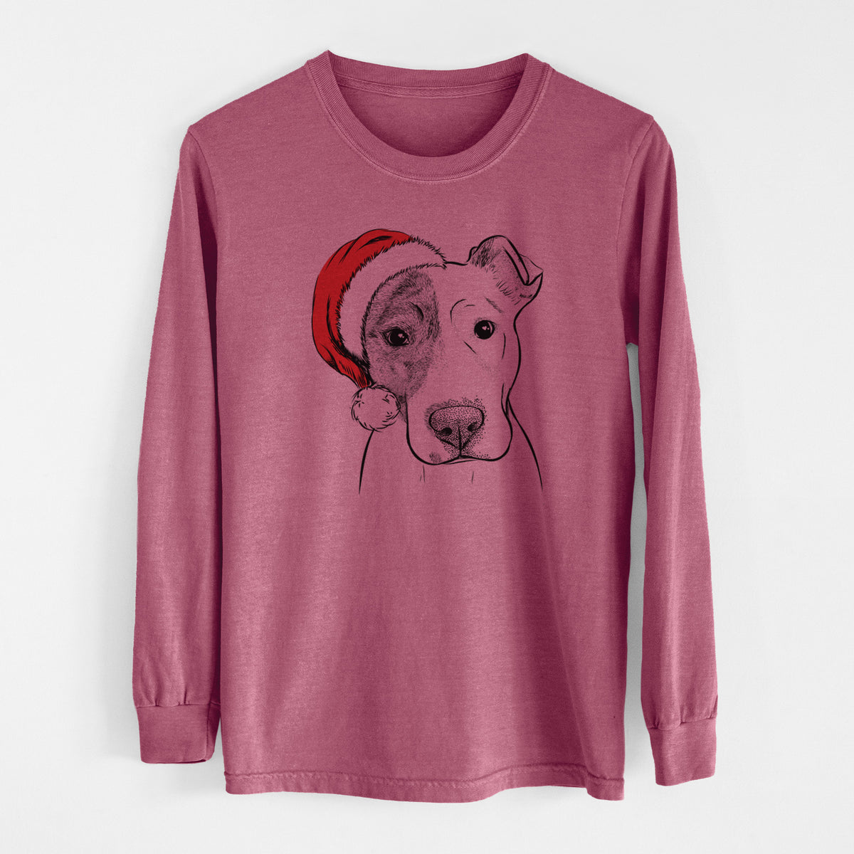 Santa Manchi the Pitbull Mix - Men&#39;s Heavyweight 100% Cotton Long Sleeve