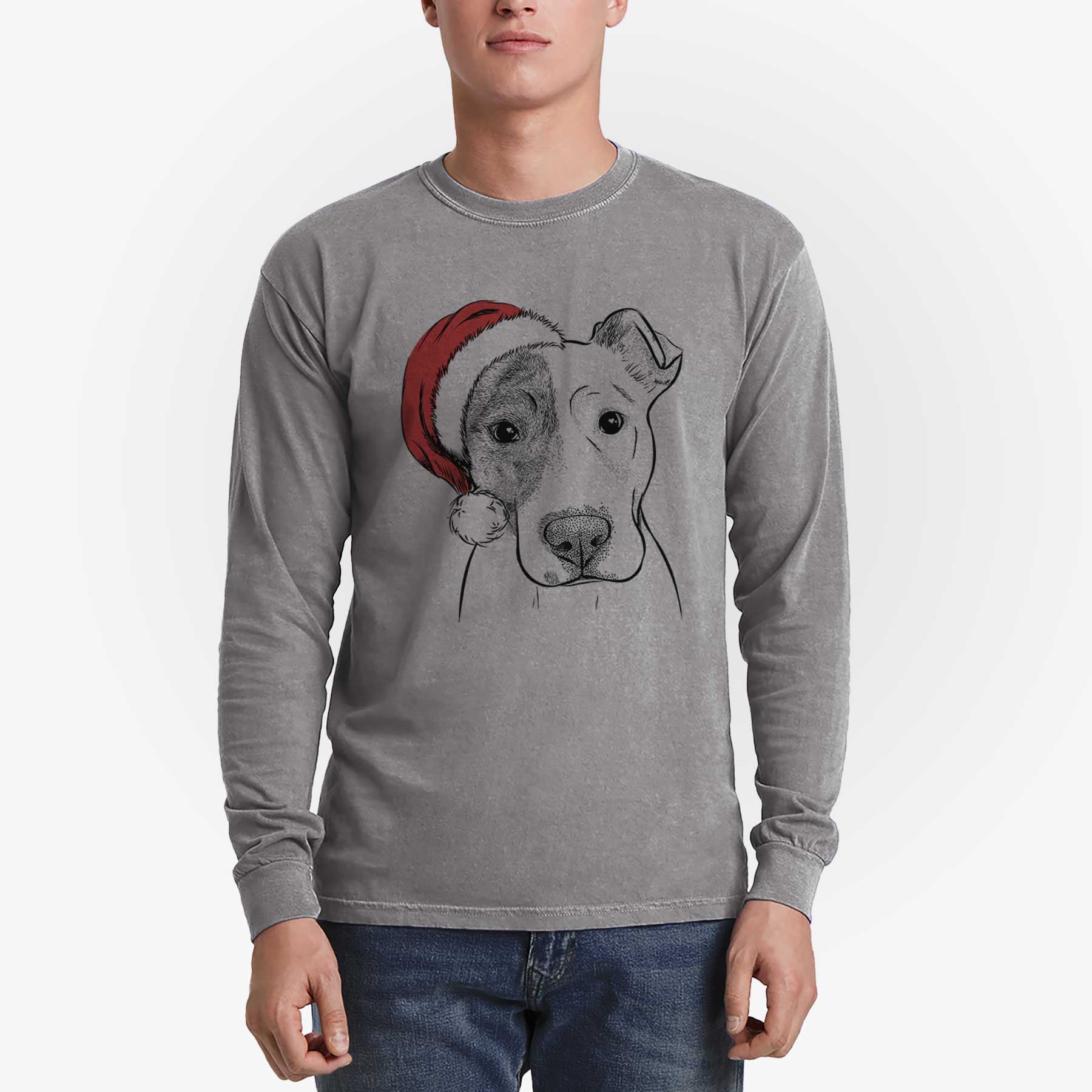 Santa Manchi the Pitbull Mix - Men's Heavyweight 100% Cotton Long Sleeve