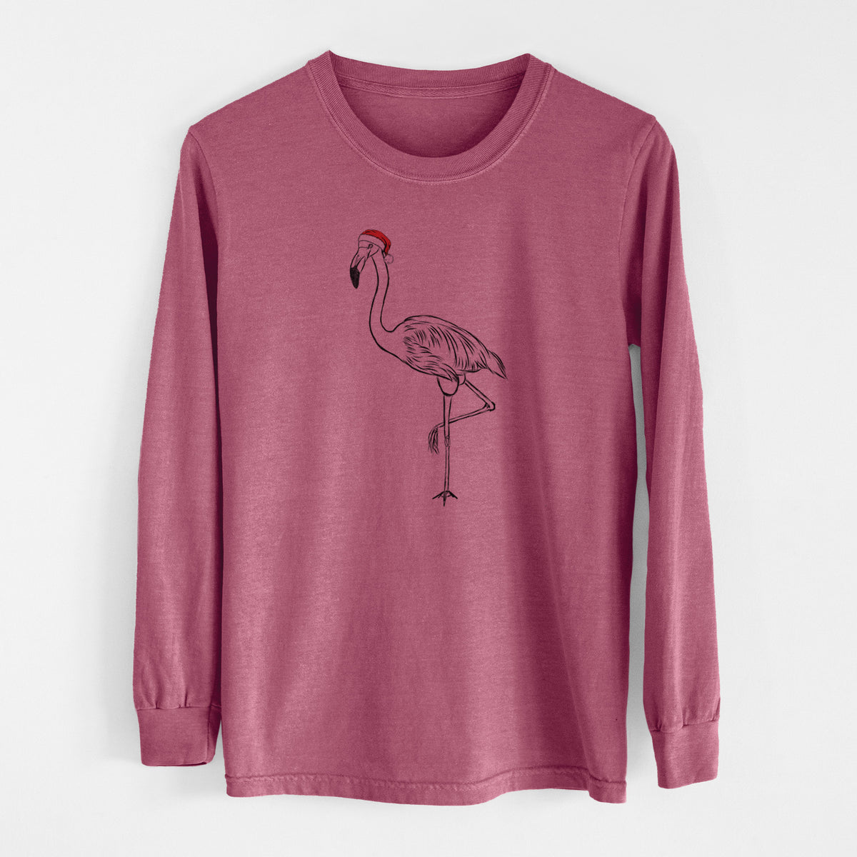 Santa Mango the Flamingo - Men&#39;s Heavyweight 100% Cotton Long Sleeve