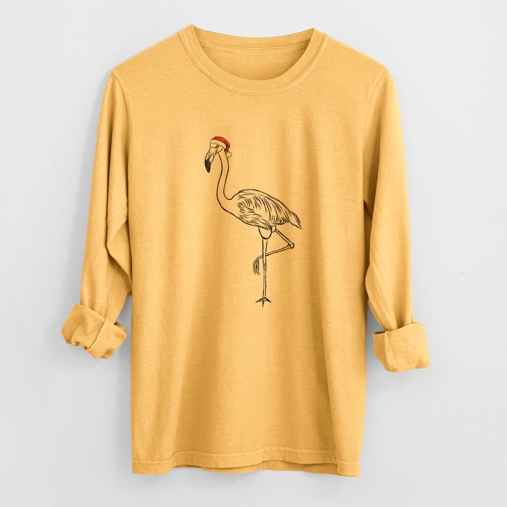 Santa Mango the Flamingo - Men's Heavyweight 100% Cotton Long Sleeve