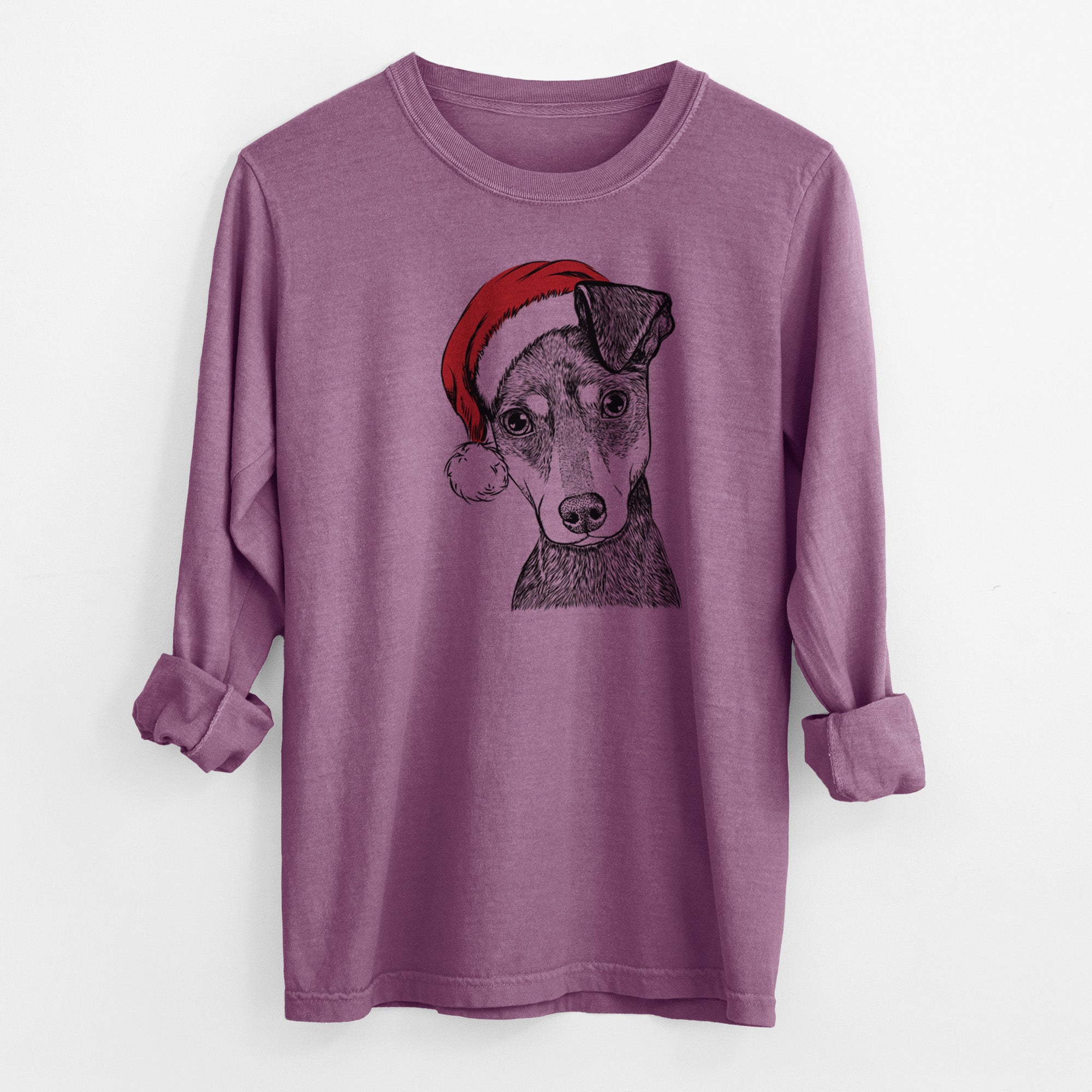 Santa Manny the Manchester Terrier - Men's Heavyweight 100% Cotton Long Sleeve