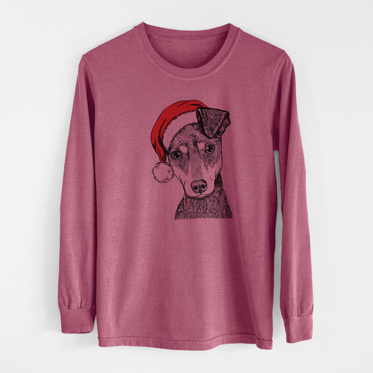 Santa Manny the Manchester Terrier - Men&#39;s Heavyweight 100% Cotton Long Sleeve