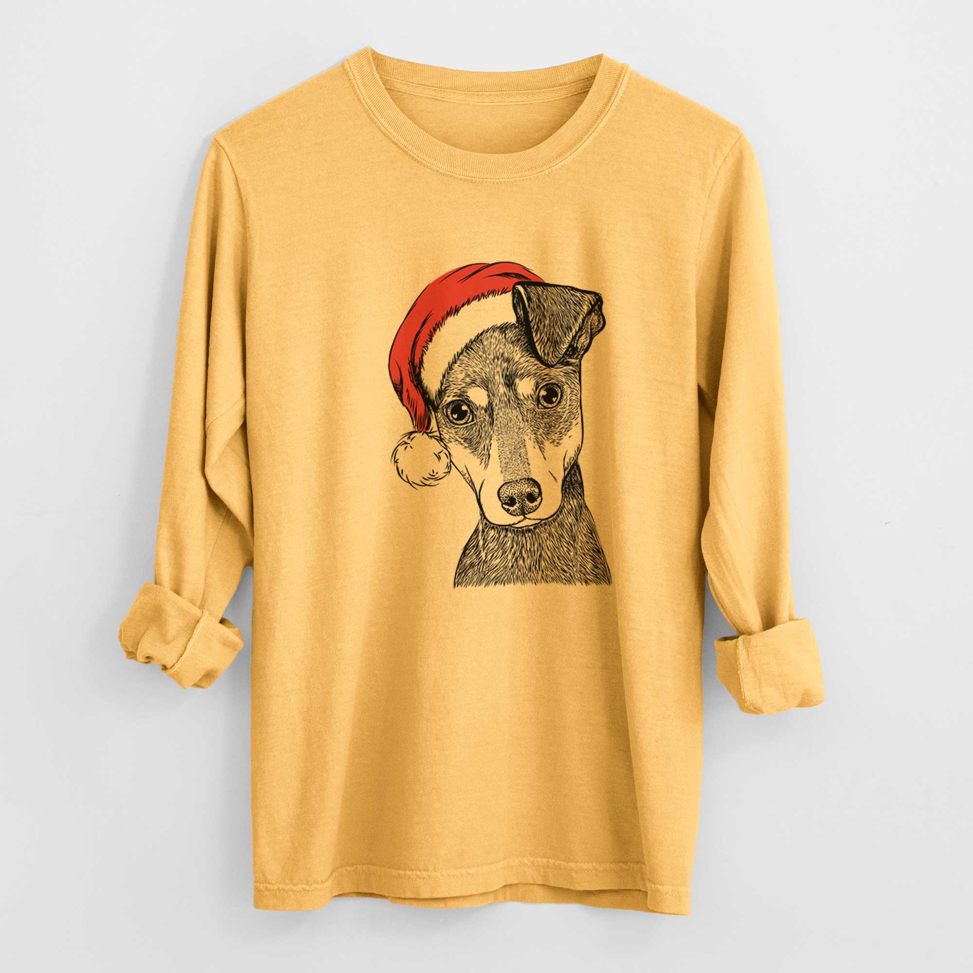 Santa Manny the Manchester Terrier - Men's Heavyweight 100% Cotton Long Sleeve