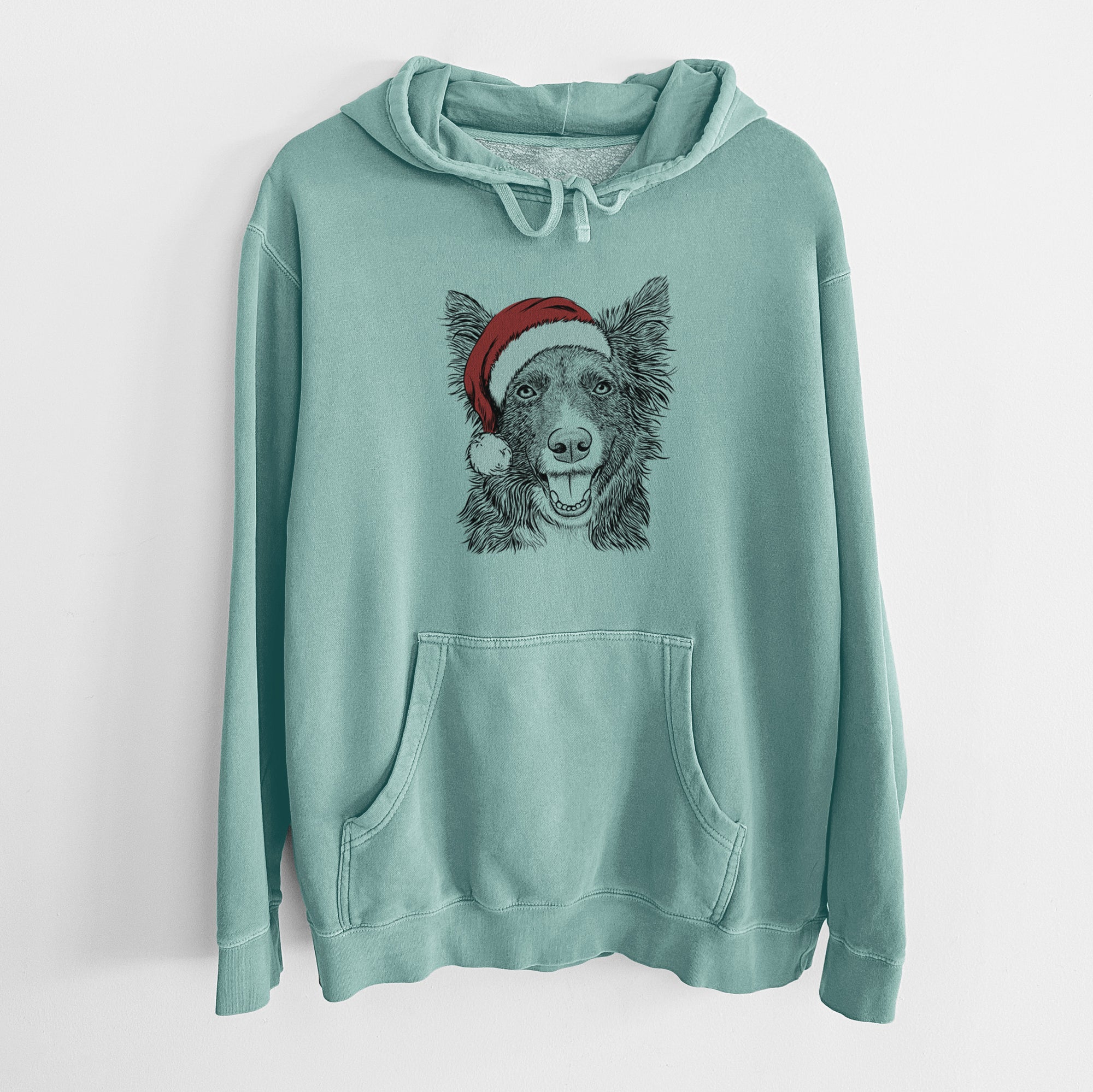 Santa Hat Marti the Border Collie - Unisex Pigment Dyed Hoodie