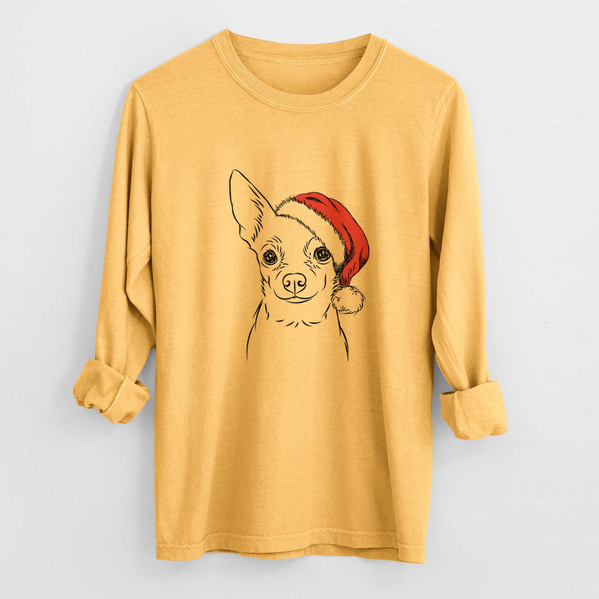 Santa Martini the Chihuahua - Men's Heavyweight 100% Cotton Long Sleeve