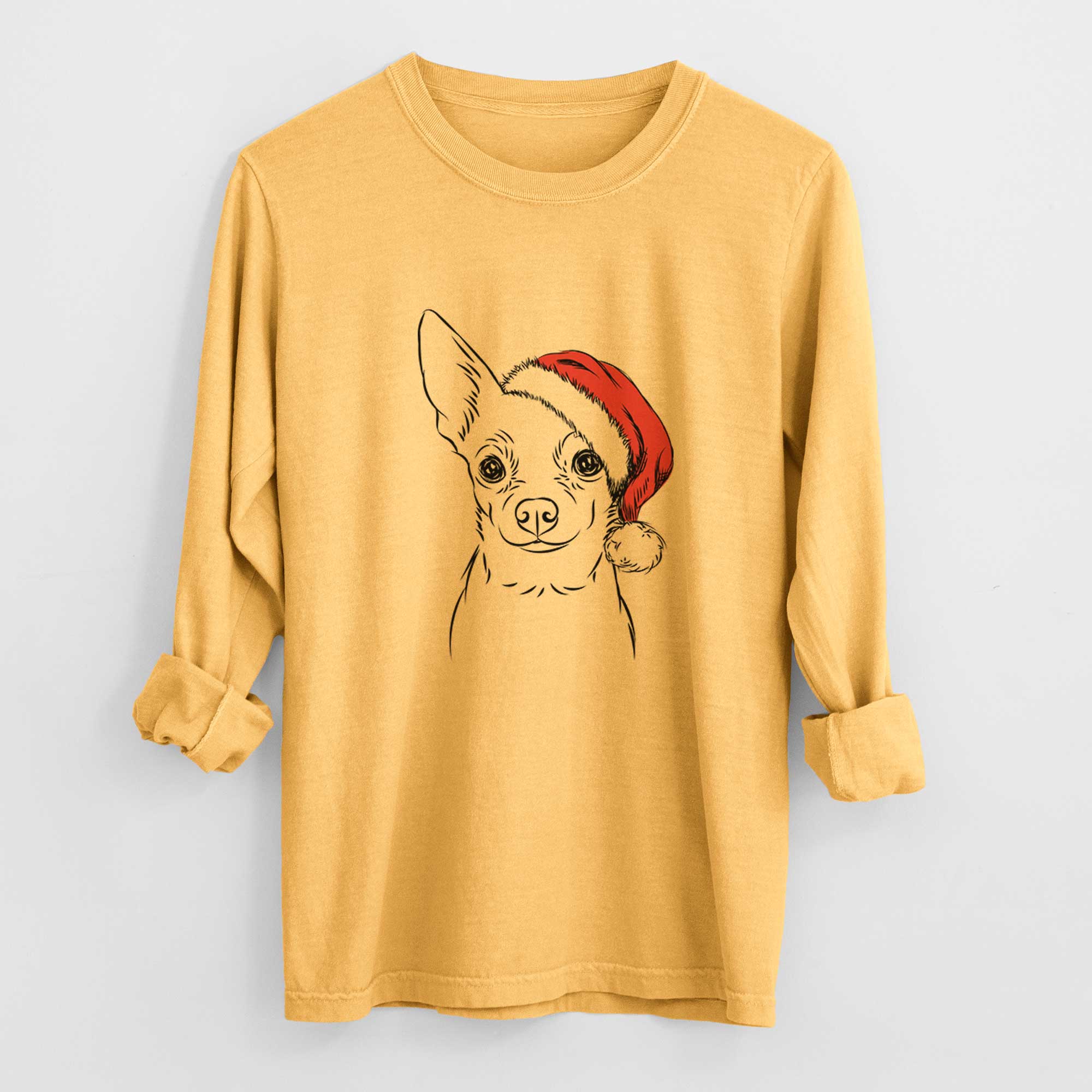 Santa Martini the Chihuahua - Men's Heavyweight 100% Cotton Long Sleeve