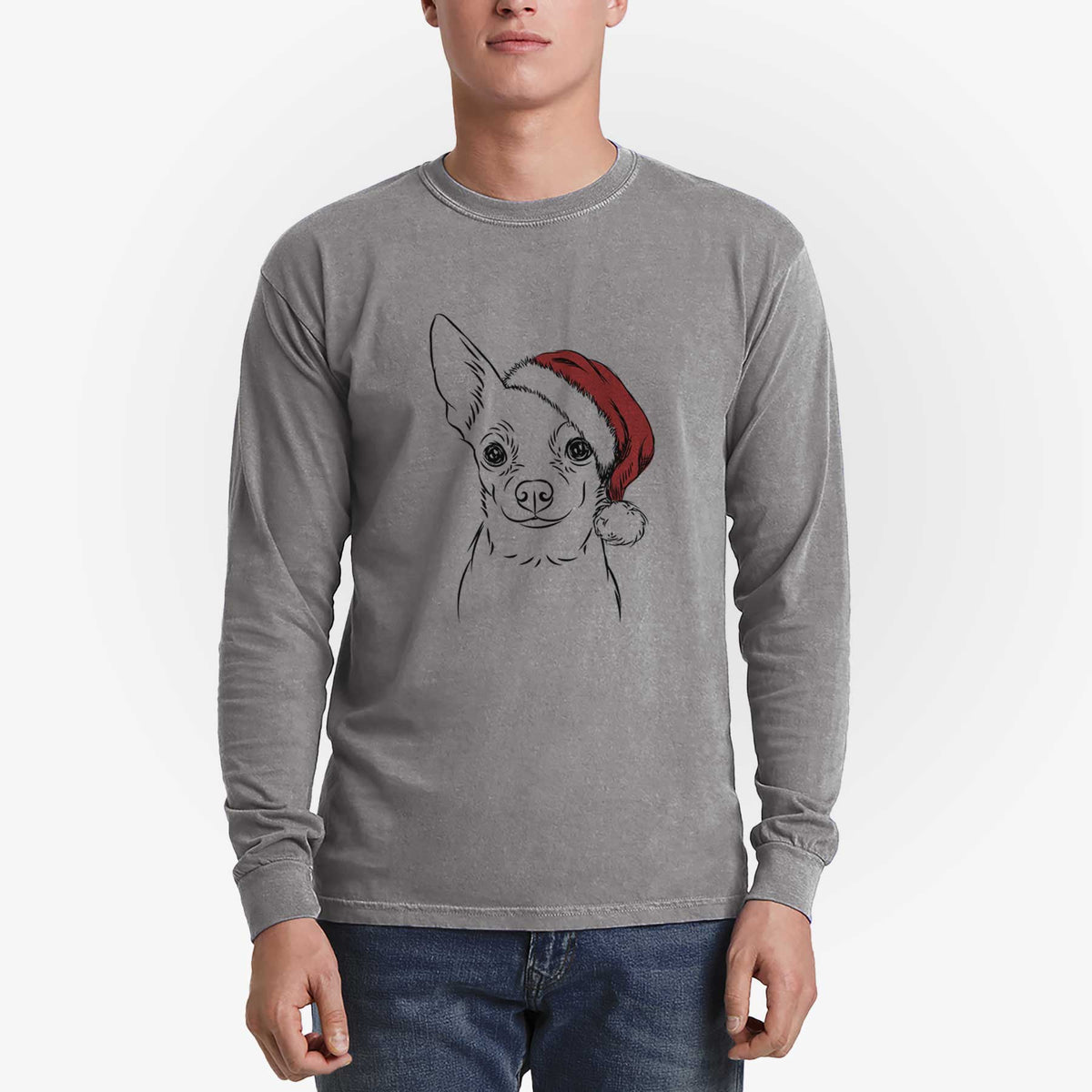 Santa Martini the Chihuahua - Men's Heavyweight 100% Cotton Long Sleeve
