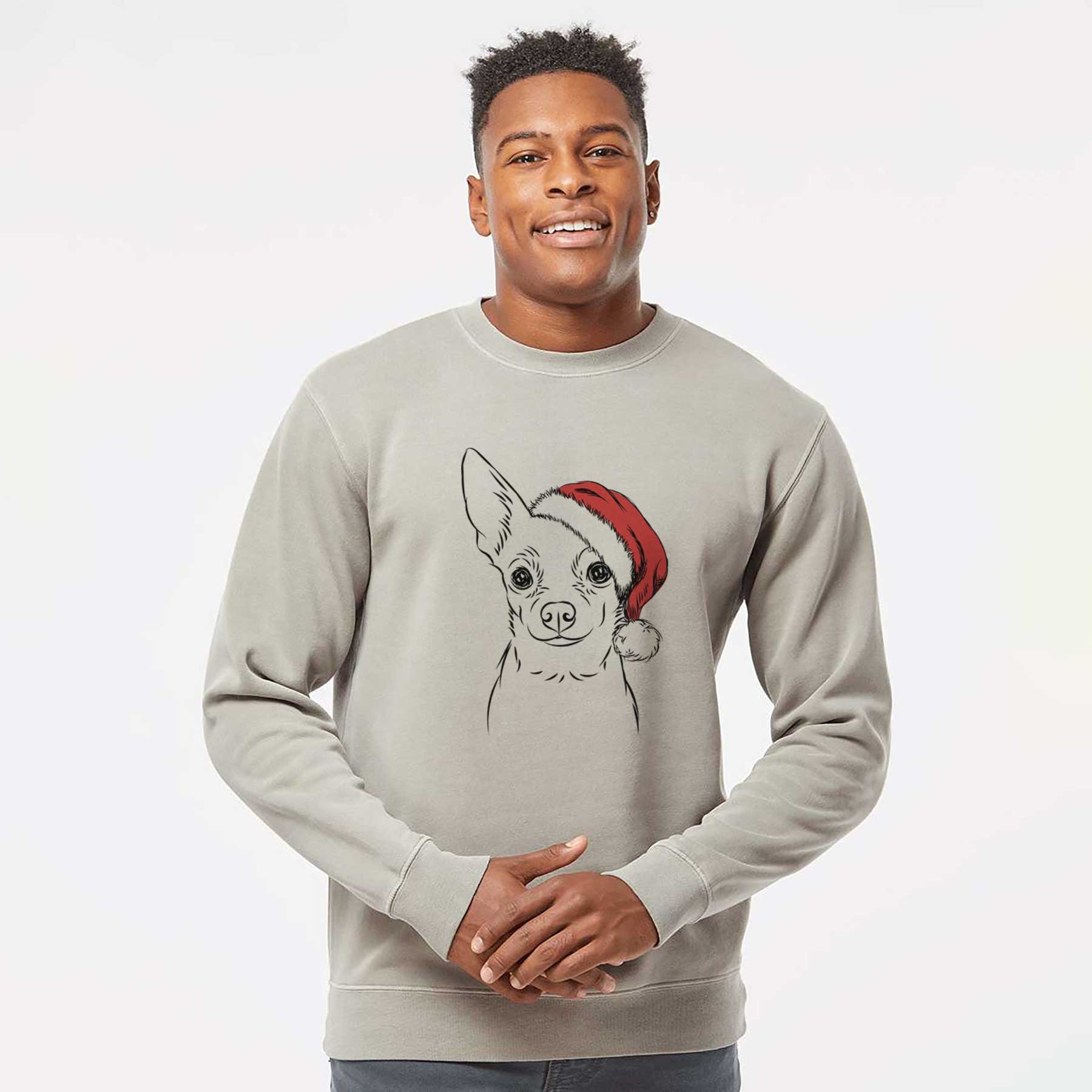 Santa Martini the Chihuahua - Unisex Pigment Dyed Crew Sweatshirt
