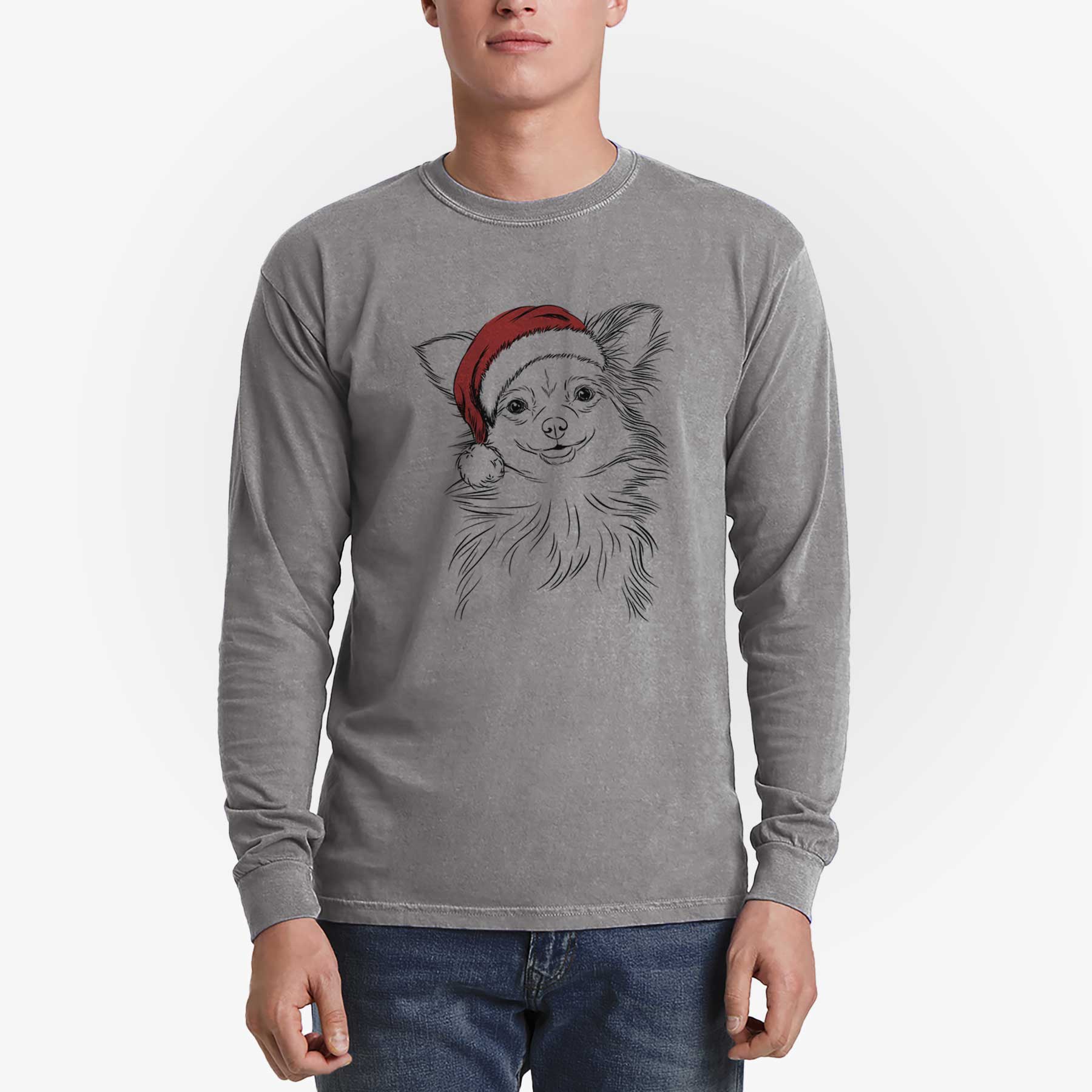 Santa Marzi the Long Haired Chihuahua - Men's Heavyweight 100% Cotton Long Sleeve