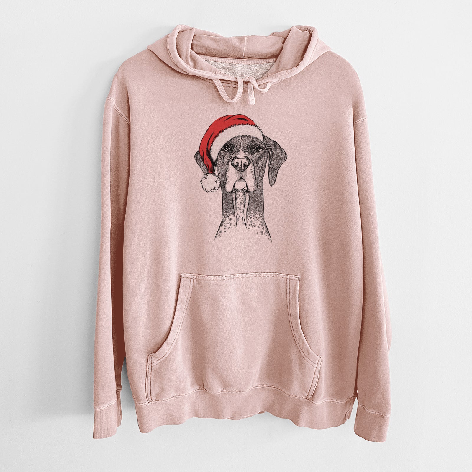 Santa Hat Mattis the German Shorthaired Pointer - Unisex Pigment Dyed Hoodie