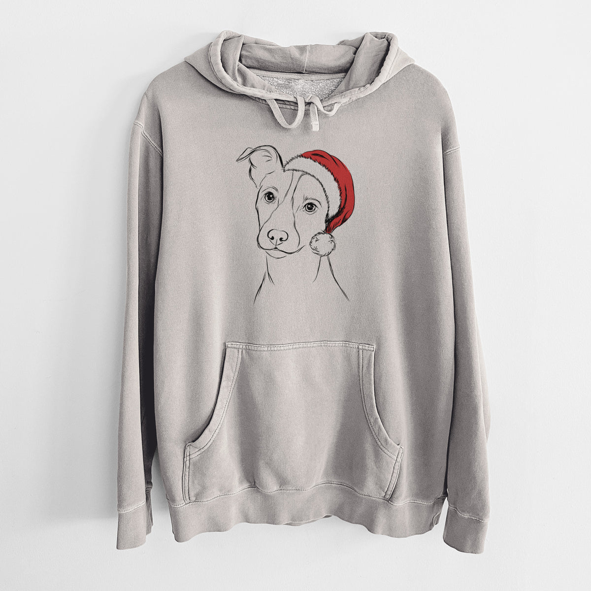 Santa Hat Max the Jack Russell Terrier - Unisex Pigment Dyed Hoodie