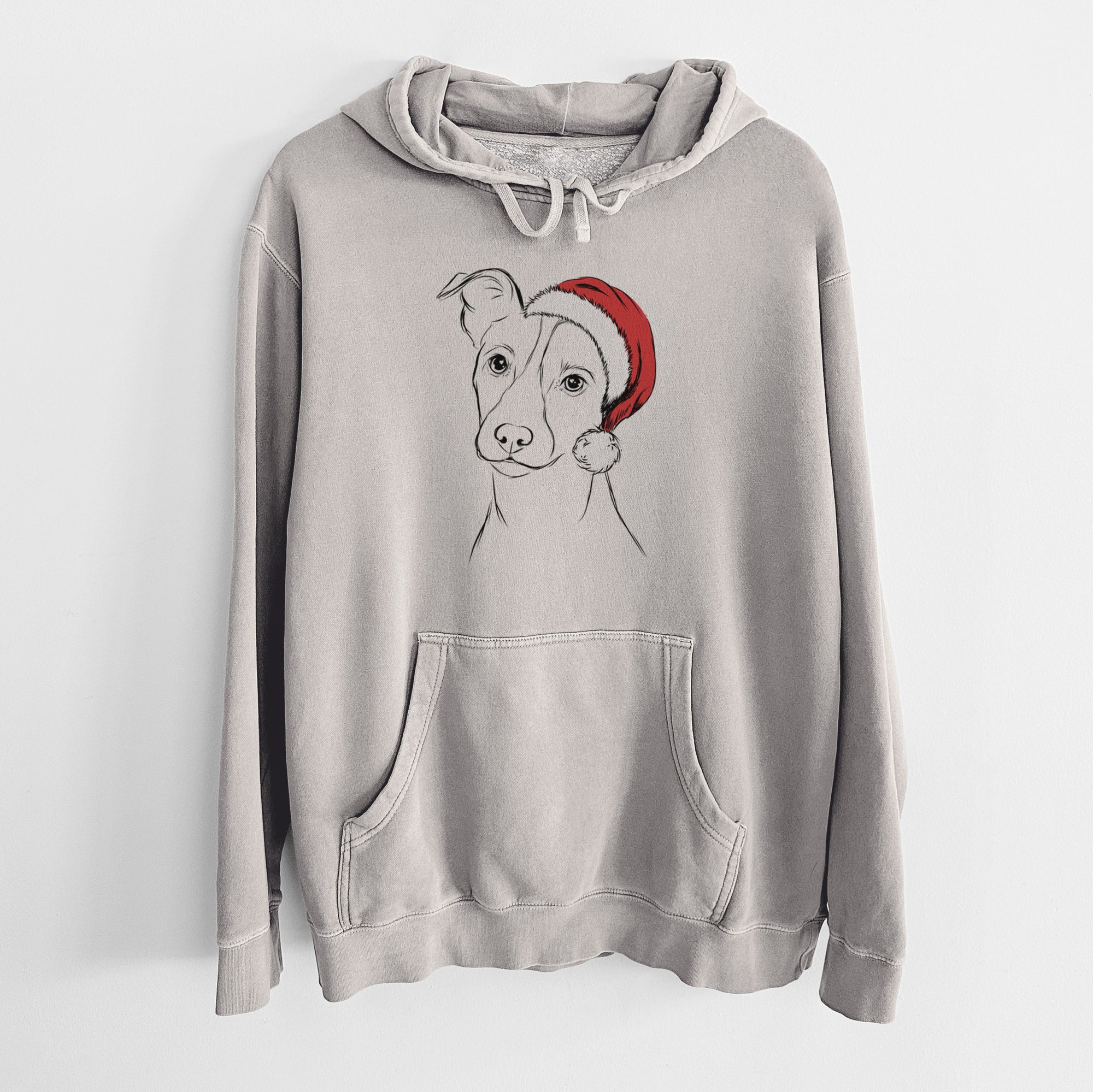 Santa Hat Max the Jack Russell Terrier - Unisex Pigment Dyed Hoodie