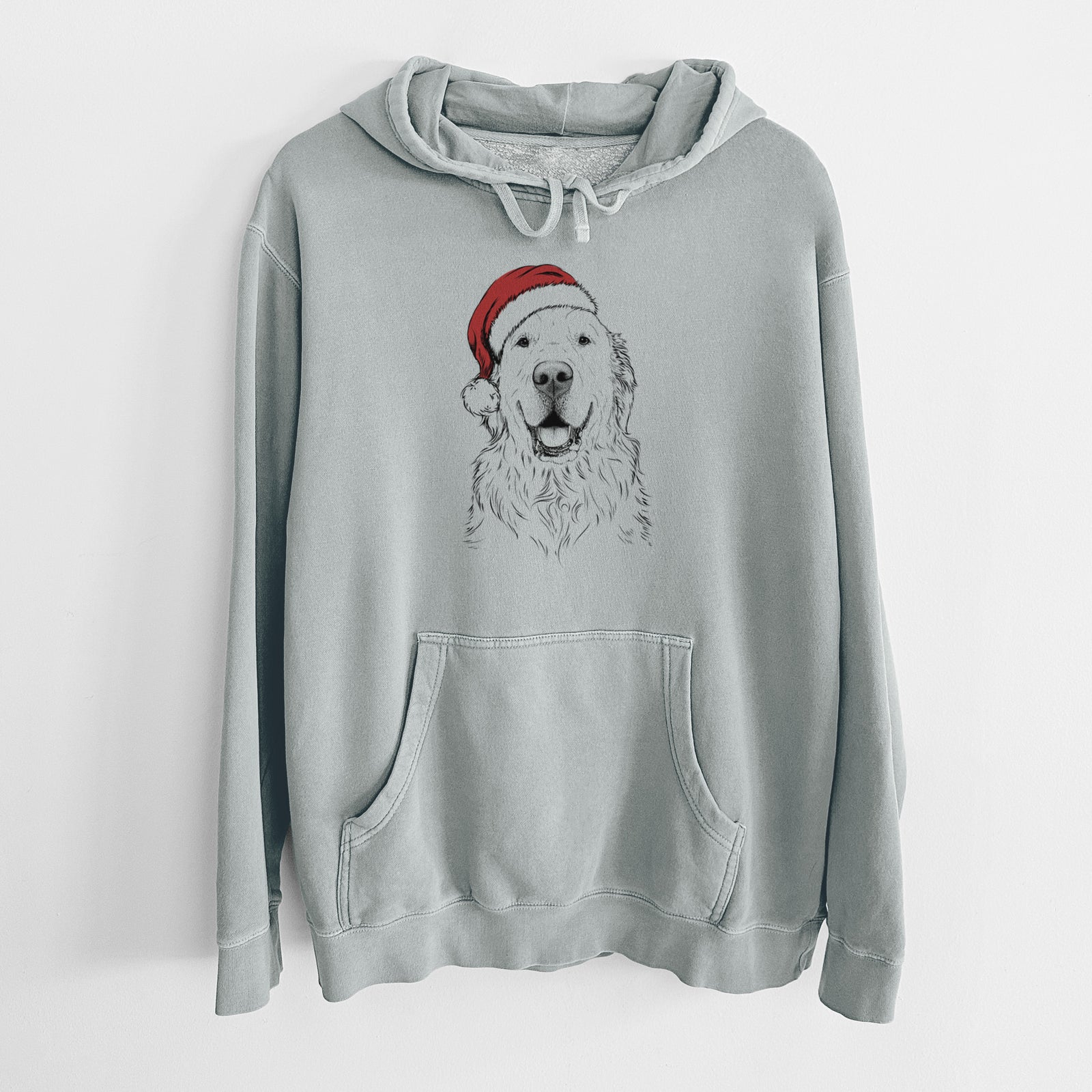 Santa Hat Maximus the Golden Retriever - Unisex Pigment Dyed Hoodie
