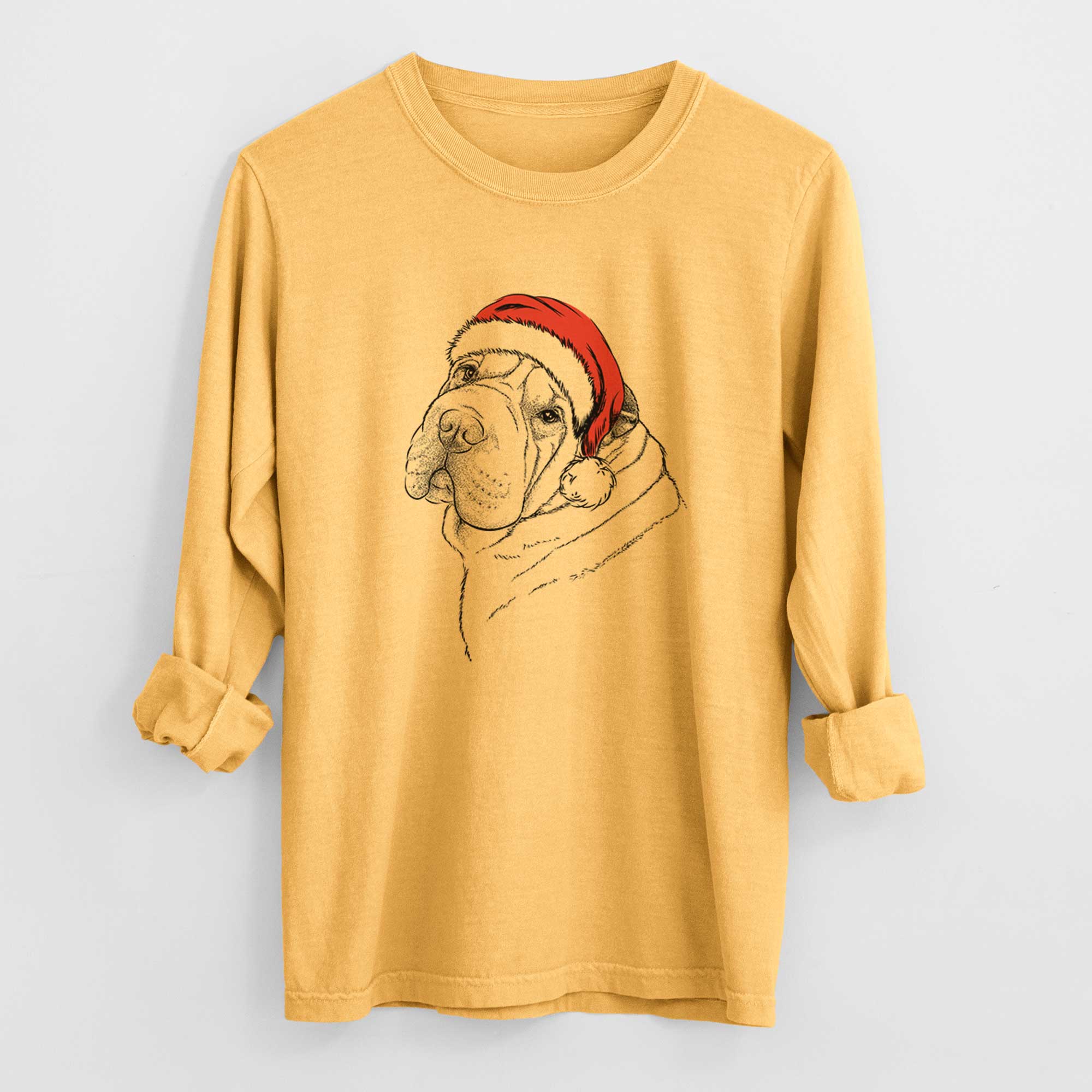 Santa Maximus the Shar Pei - Men's Heavyweight 100% Cotton Long Sleeve