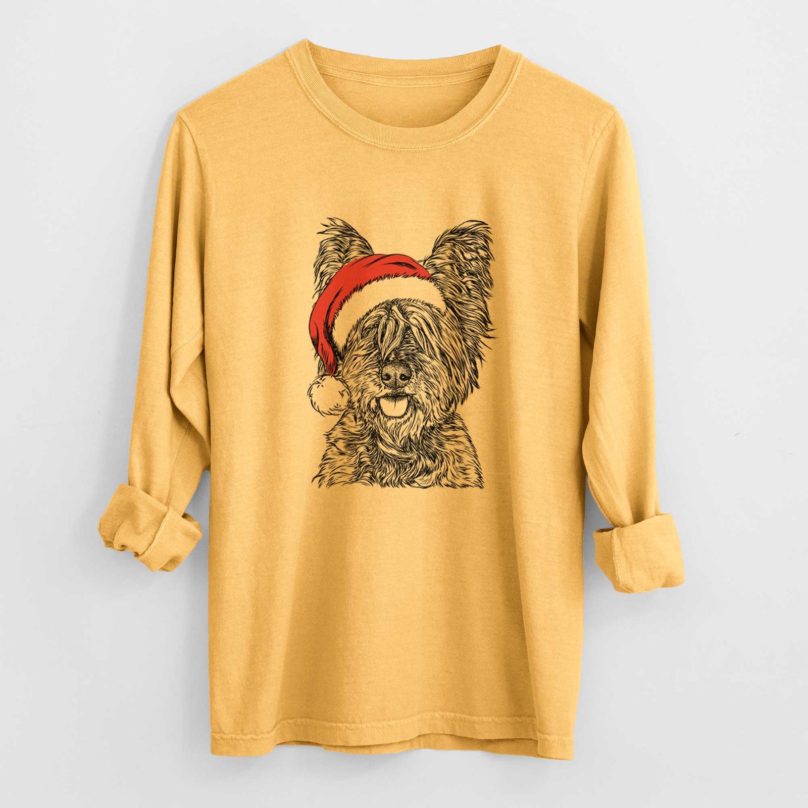 Santa McDuff the Cairn Terrier - Men's Heavyweight 100% Cotton Long Sleeve